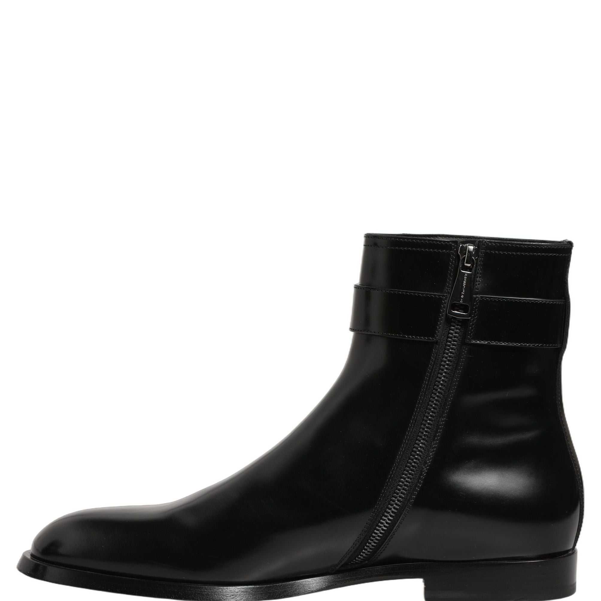 Dolce & Gabbana Black Leather Logo Buckle Mid Calf Boots Shoes