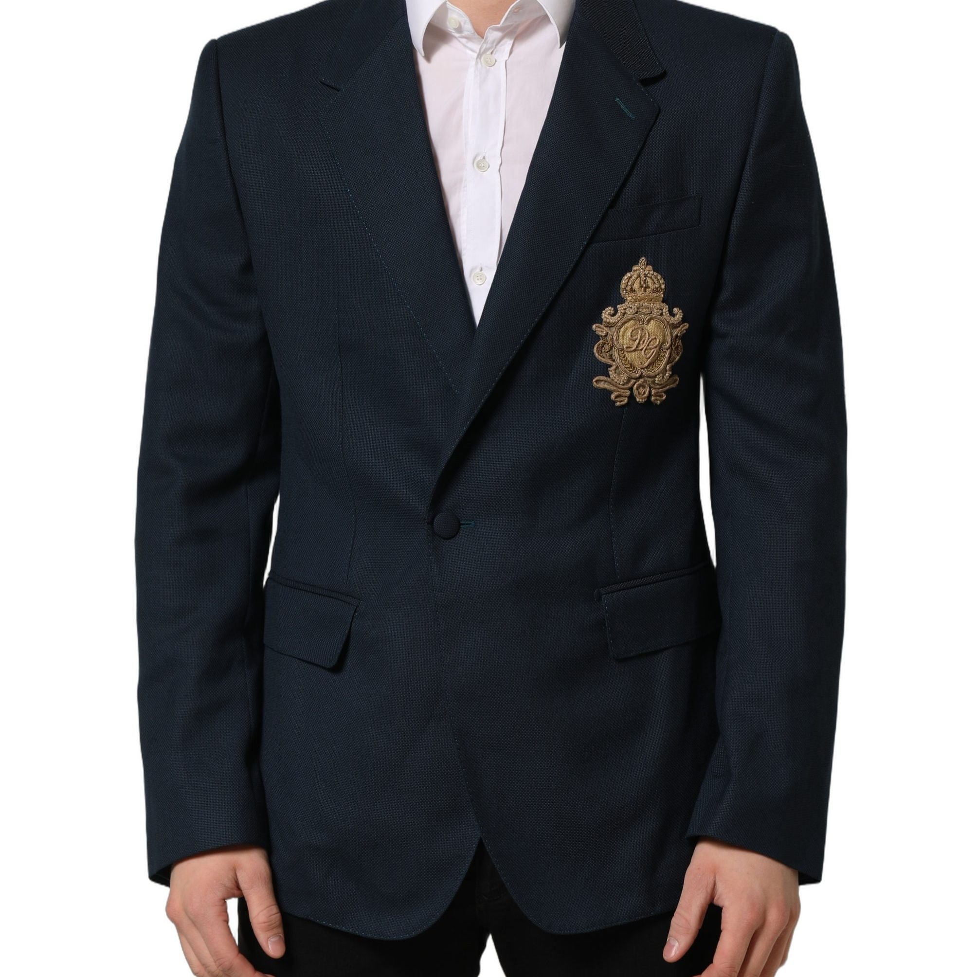 Dolce & Gabbana Blue Wool Logo Single Breasted Coat Blazer