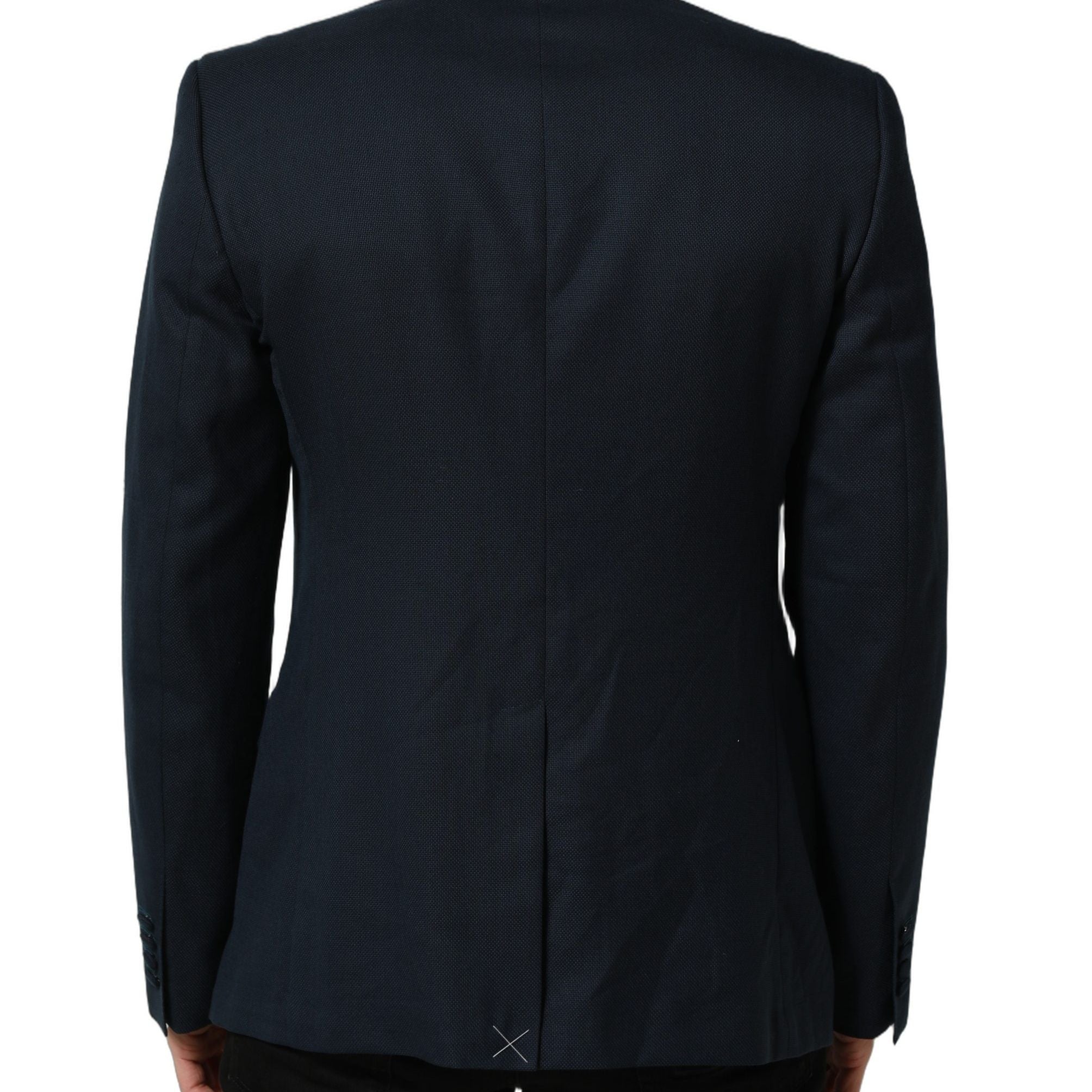 Dolce & Gabbana Blue Wool Logo Single Breasted Coat Blazer