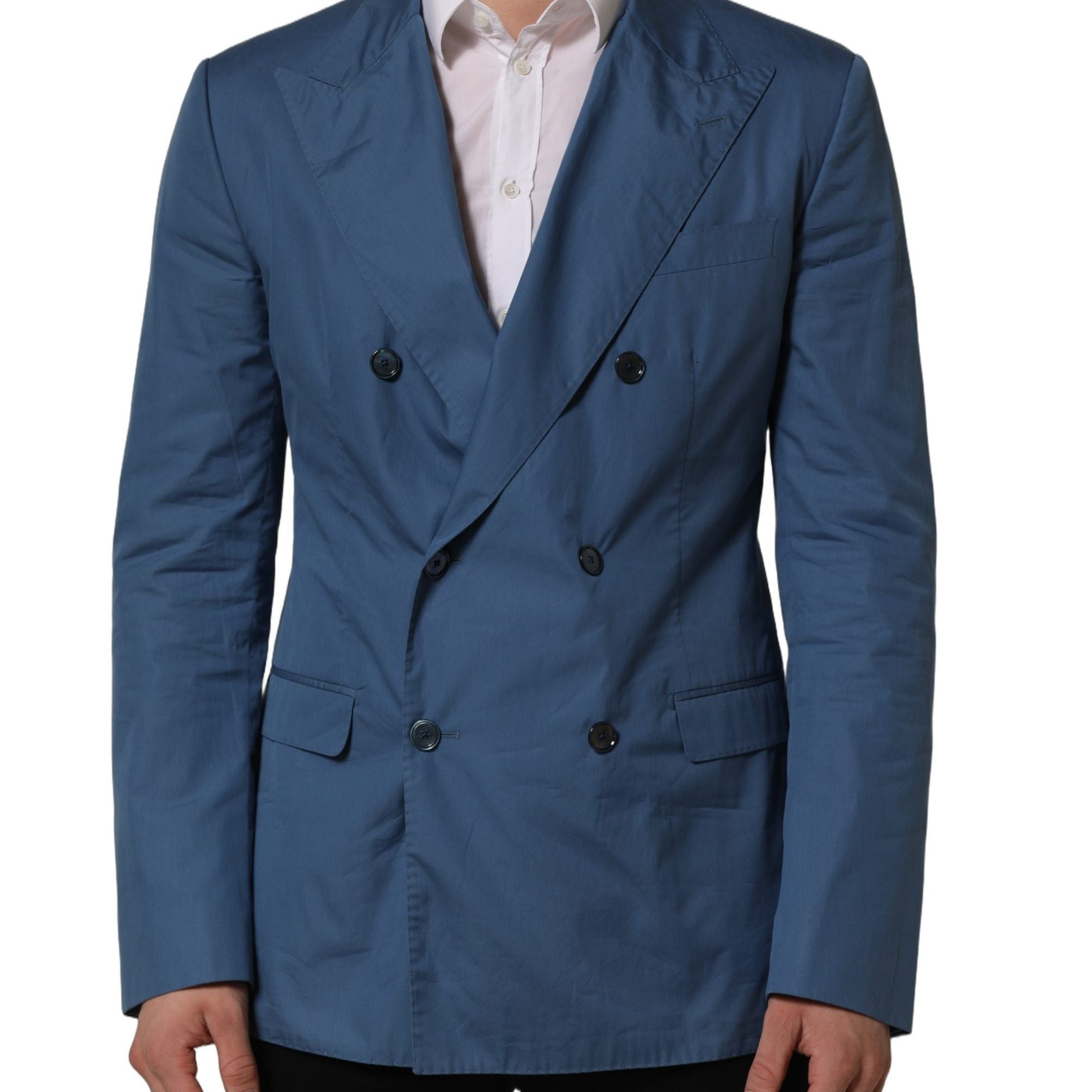 Dolce & Gabbana Blue Cotton Double Breasted Men Coat Blazer