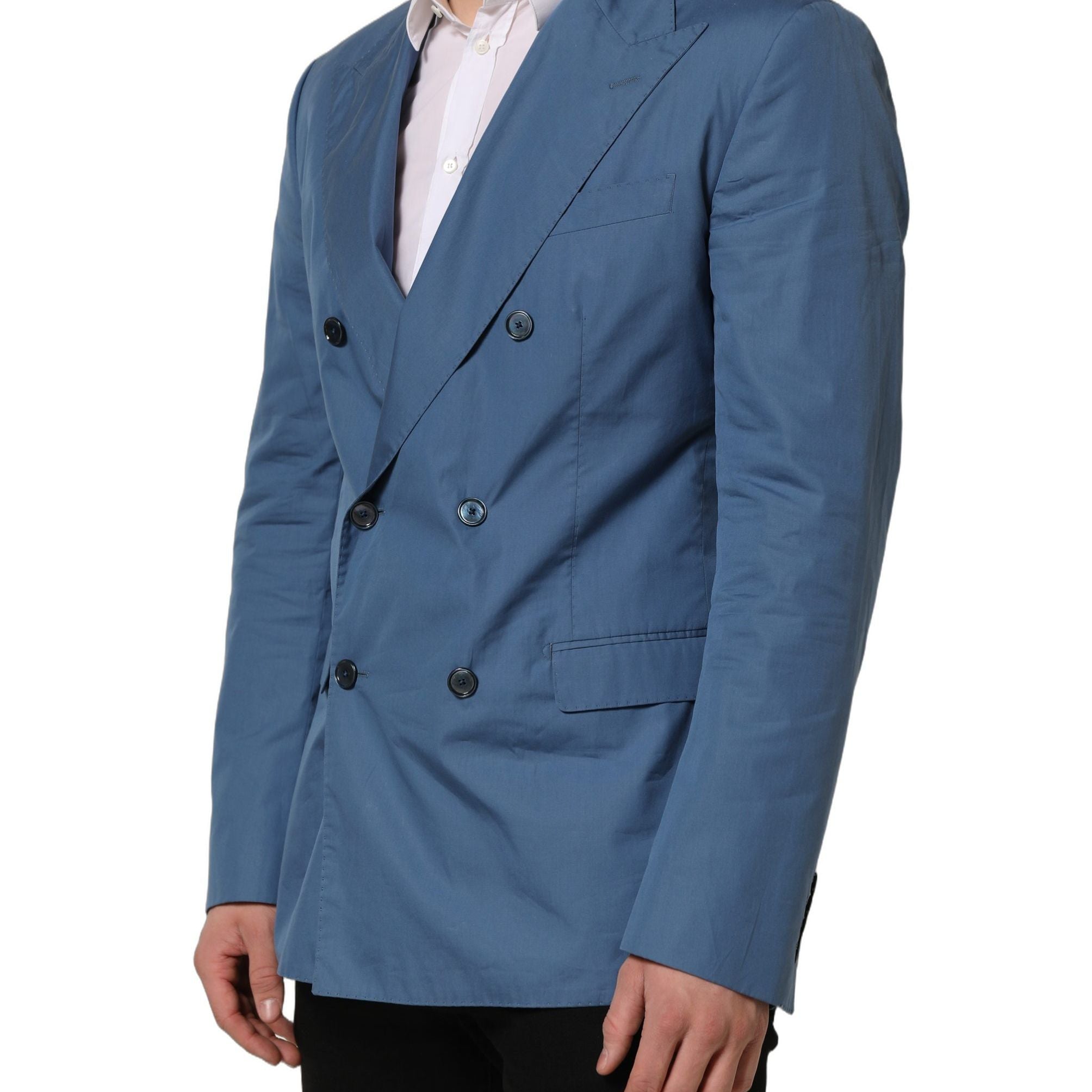 Dolce & Gabbana Blue Cotton Double Breasted Men Coat Blazer