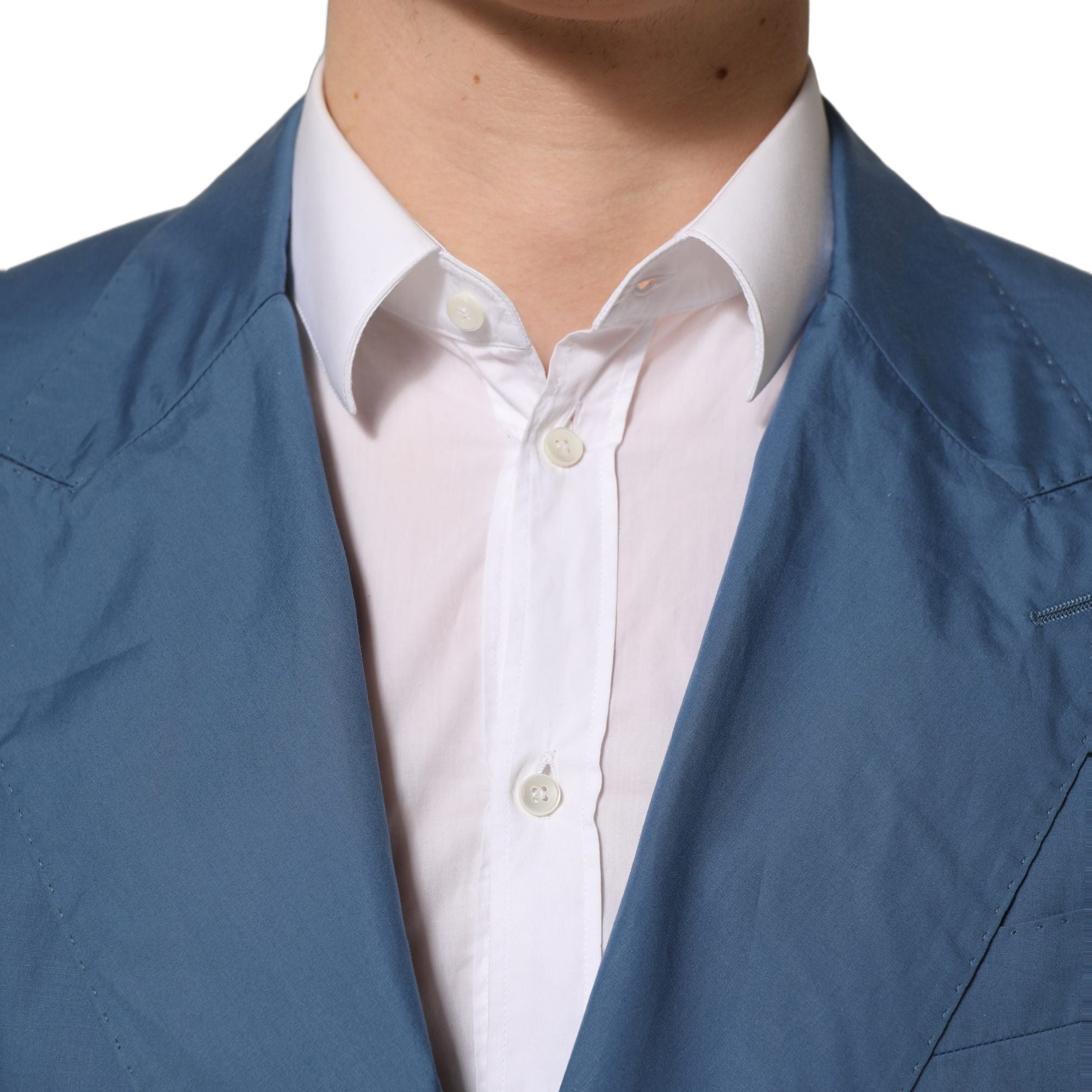 Dolce & Gabbana Blue Cotton Double Breasted Men Coat Blazer