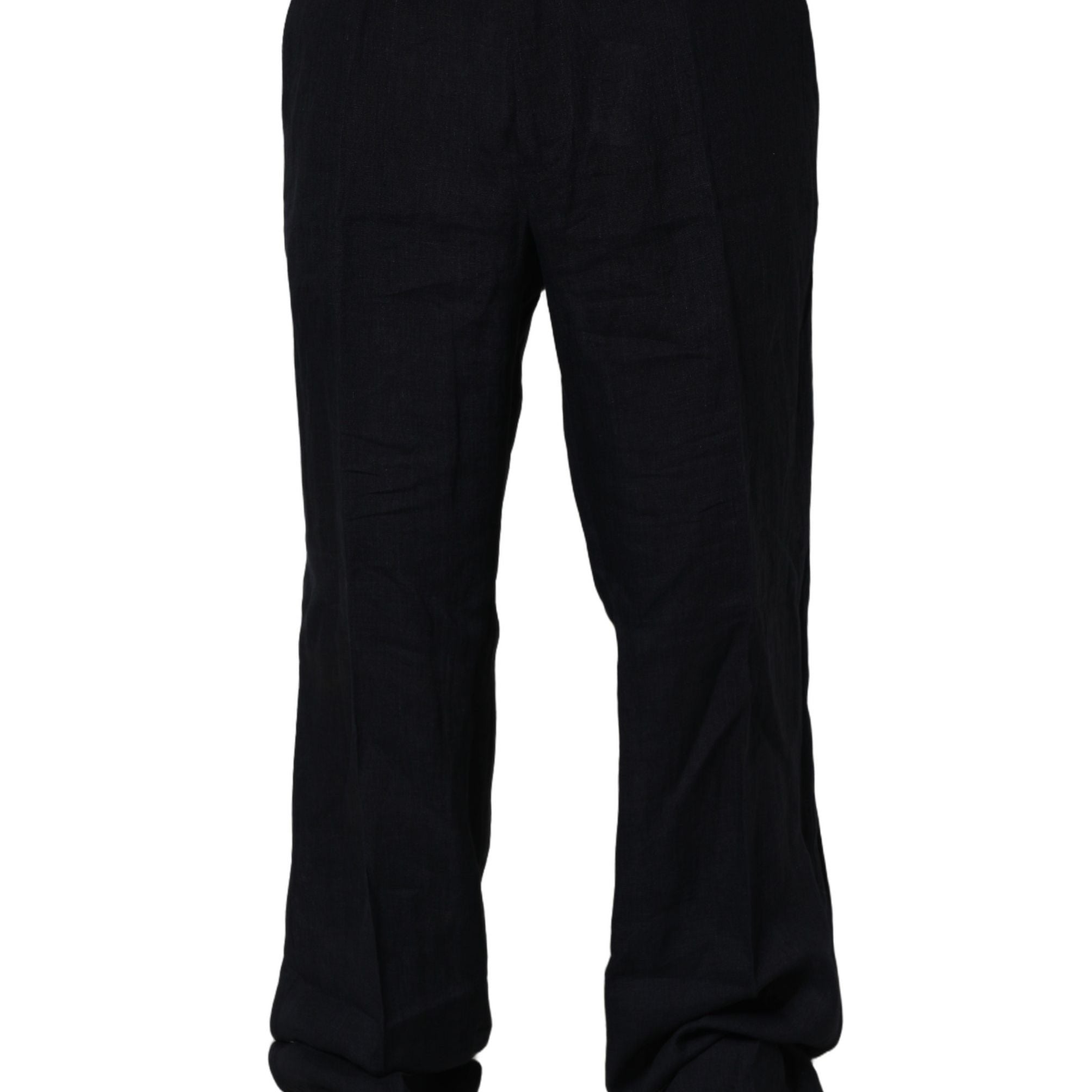 Dolce & Gabbana Black Linen Straight Leg Dress Trouser Pants