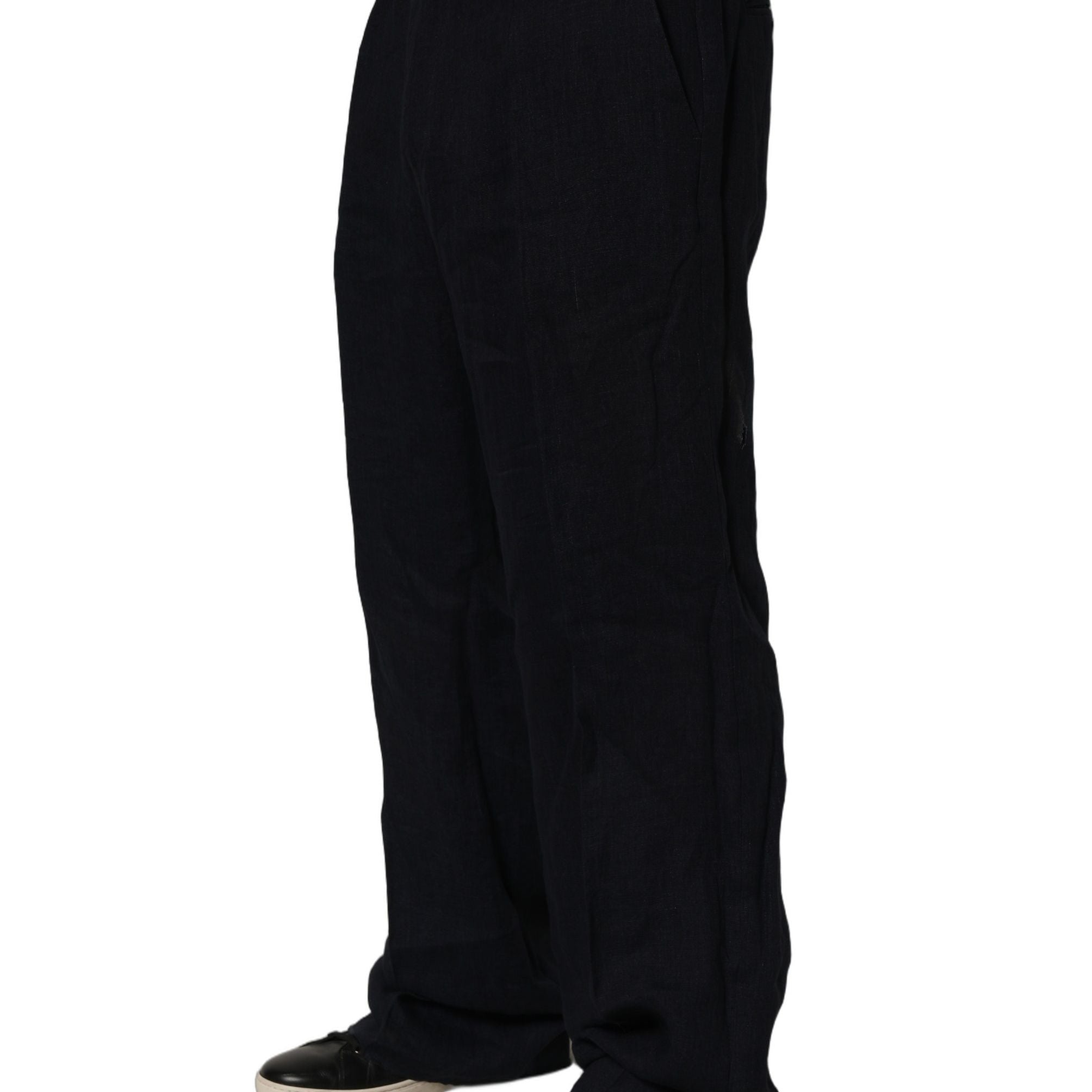 Dolce & Gabbana Black Linen Straight Leg Dress Trouser Pants