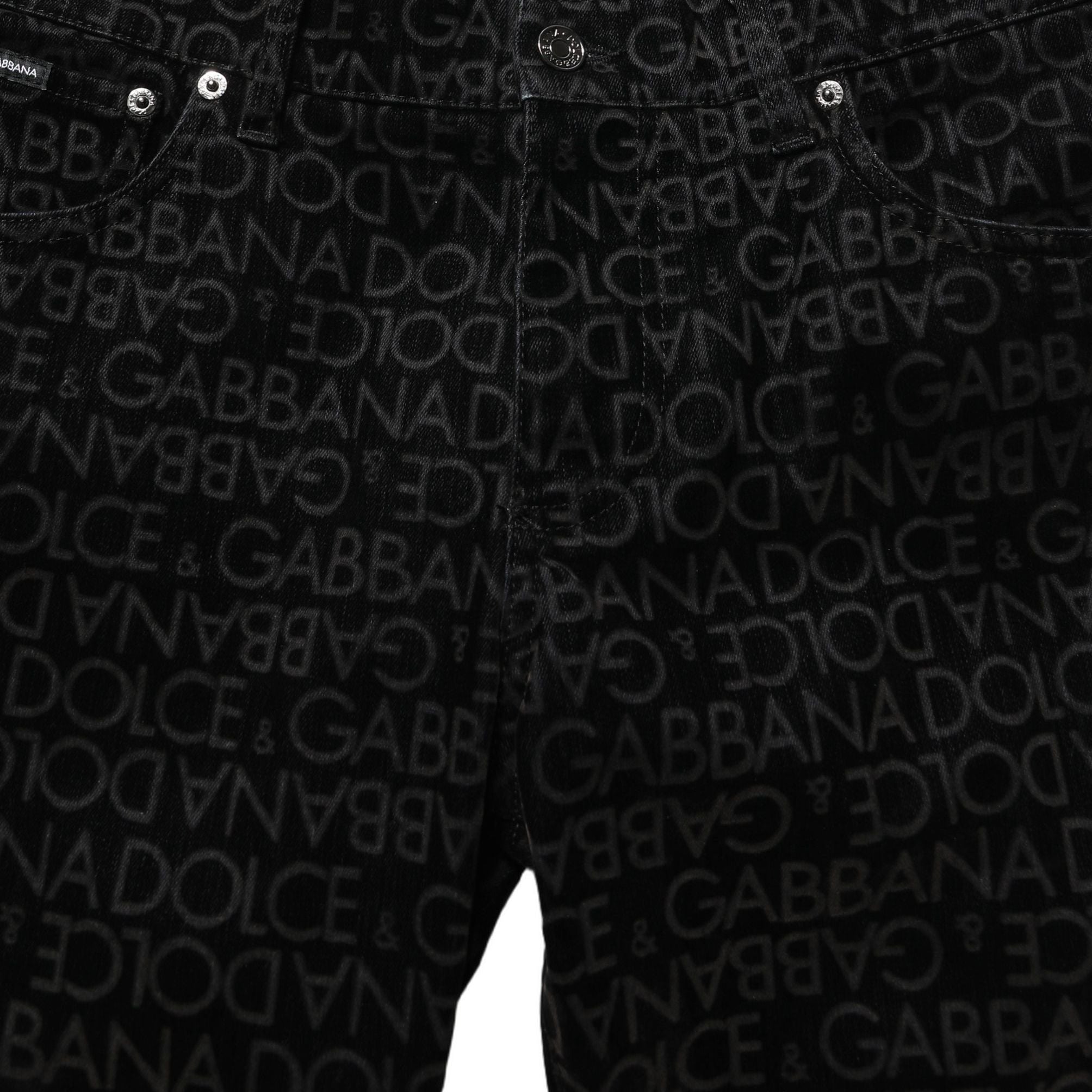 Dolce & Gabbana Black Logo Monogram Cotton Slim Denim Jeans