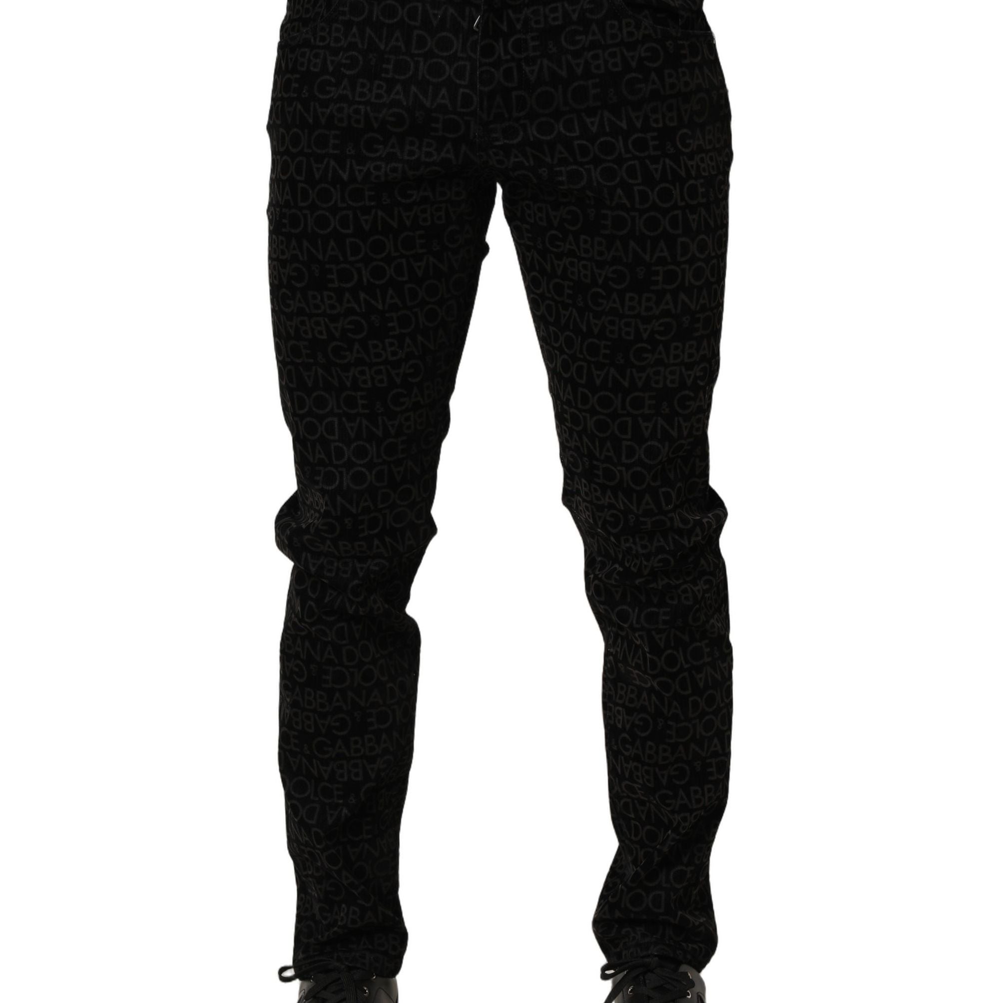 Dolce & Gabbana Black Logo Monogram Cotton Slim Denim Jeans