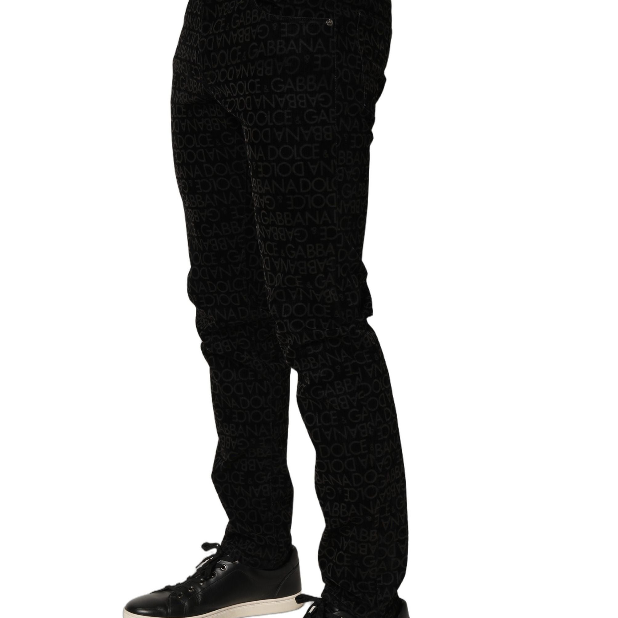 Dolce & Gabbana Black Logo Monogram Cotton Slim Denim Jeans