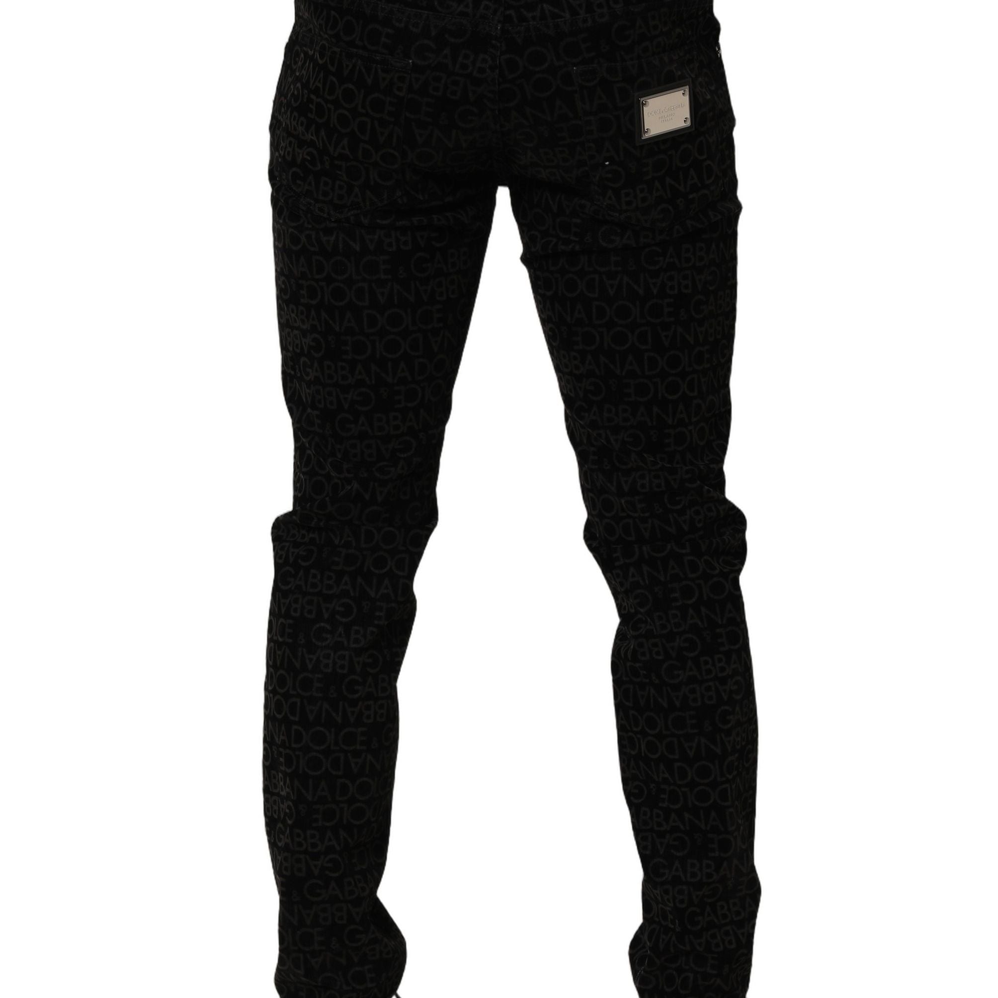 Dolce & Gabbana Black Logo Monogram Cotton Slim Denim Jeans
