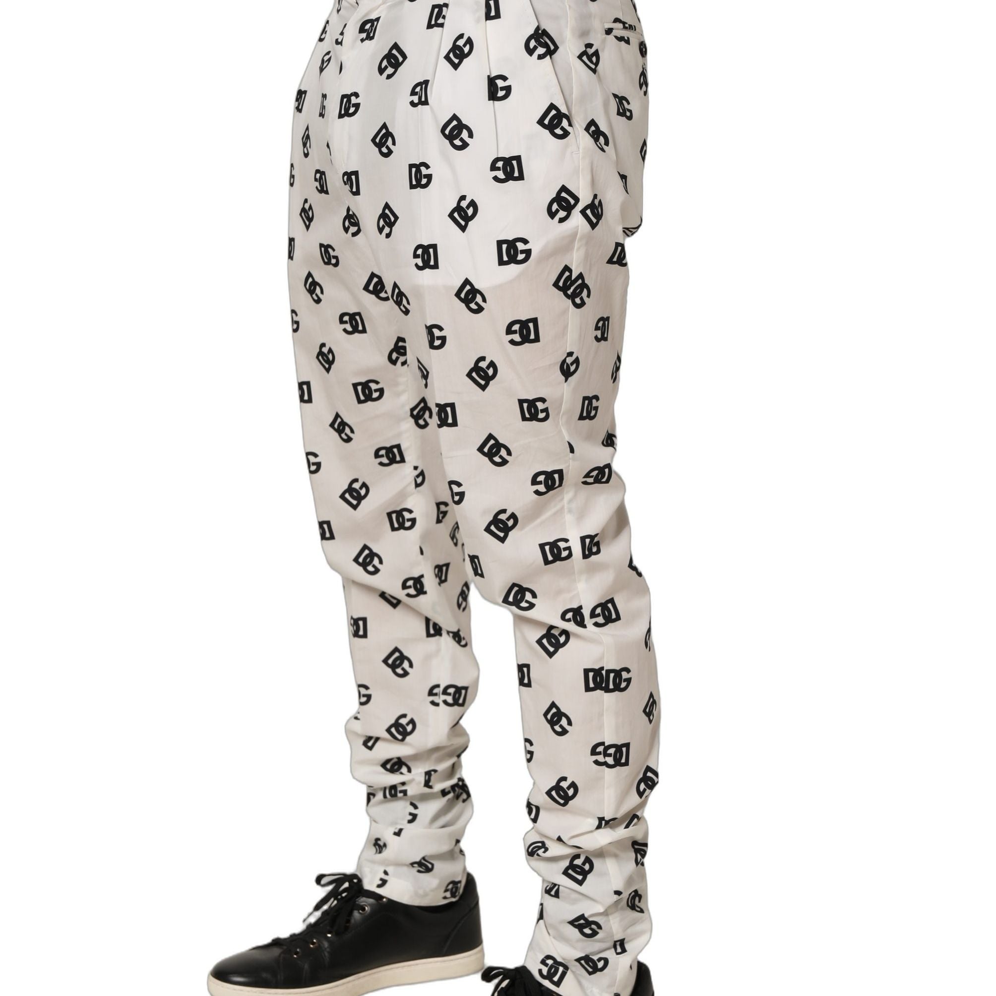 Dolce & Gabbana White Logo Skinny Leg Dress Men Trouser Pants