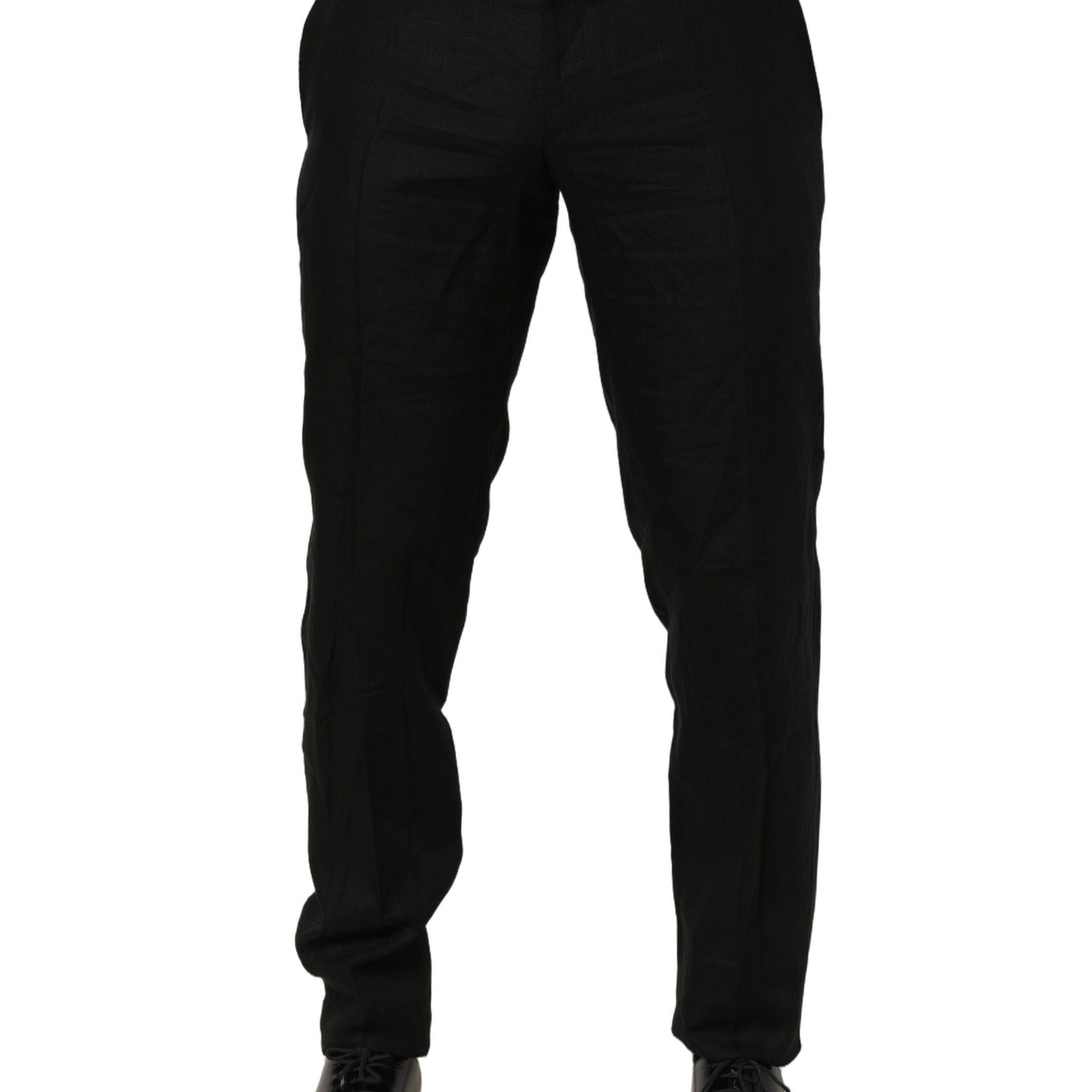 Dolce & Gabbana Black Linen Skinny Leg Dress Trouser Pants
