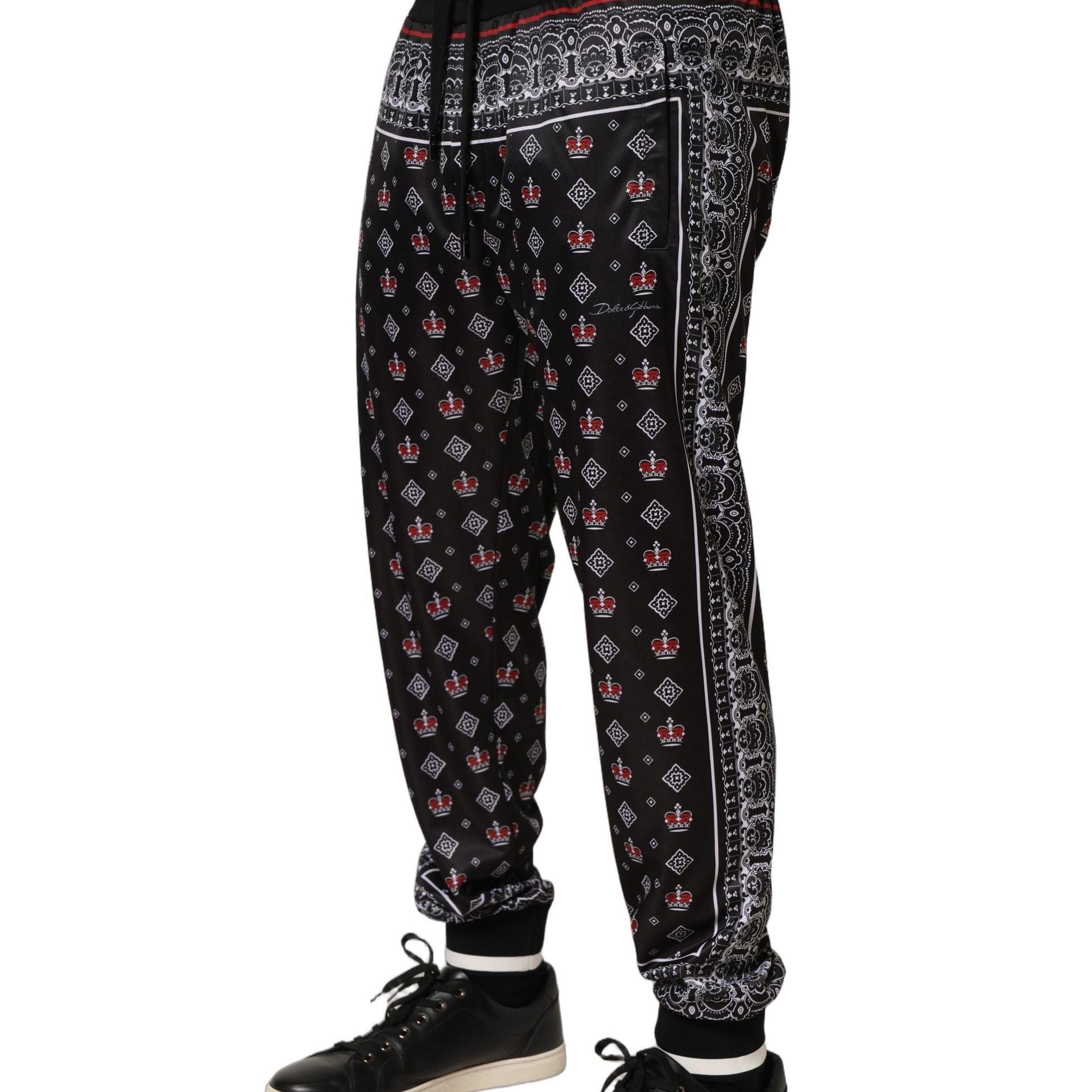 Dolce & Gabbana Black Bandana Crown Jogger Men Trouser Pants