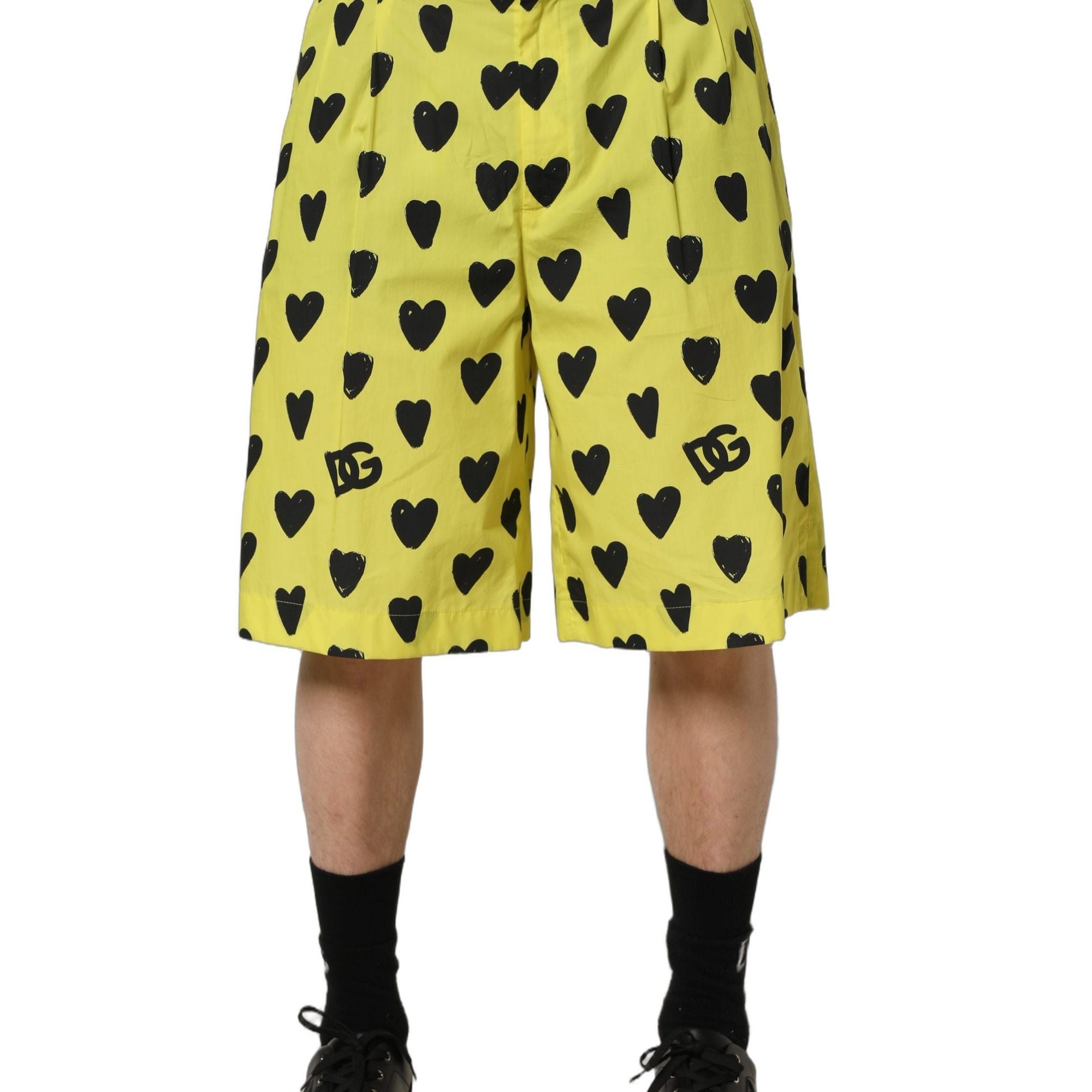 Dolce & Gabbana Yellow Cotton Heart Print Men Bermuda Shorts