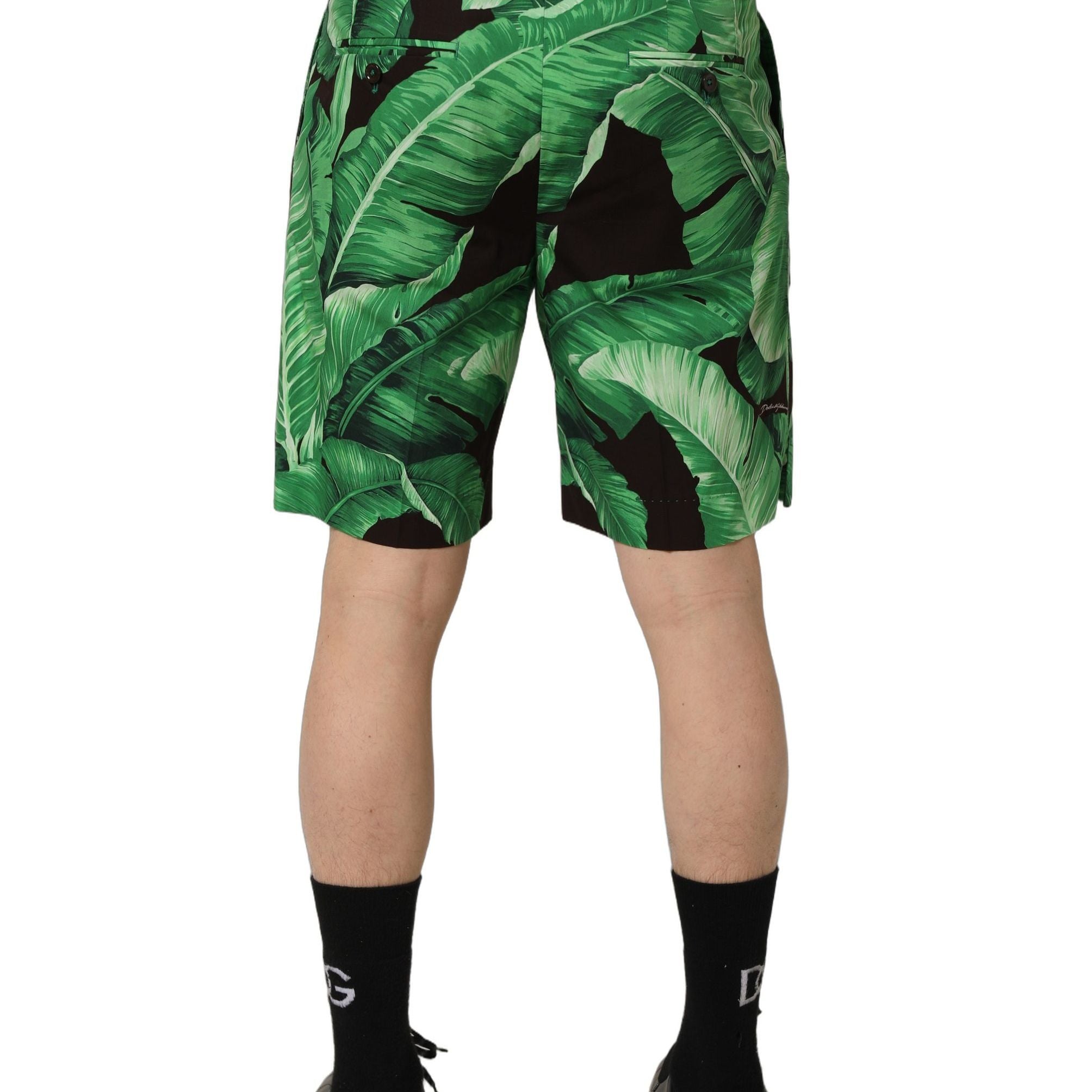 Dolce & Gabbana Black Green Banana Leaf Men Bermuda Shorts