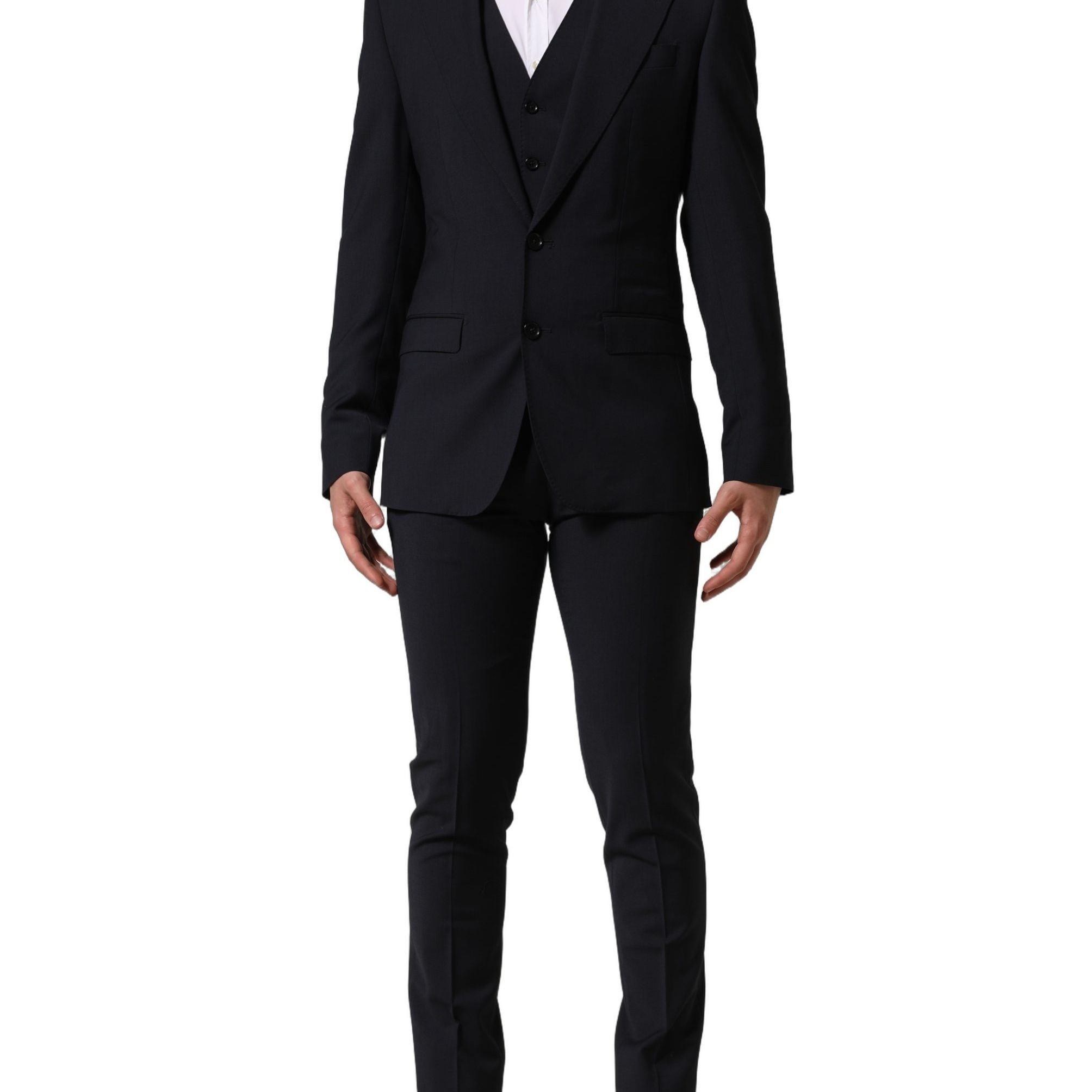 Dolce & Gabbana Black Wool Slim Fit Formal 3 Piece Men Suit