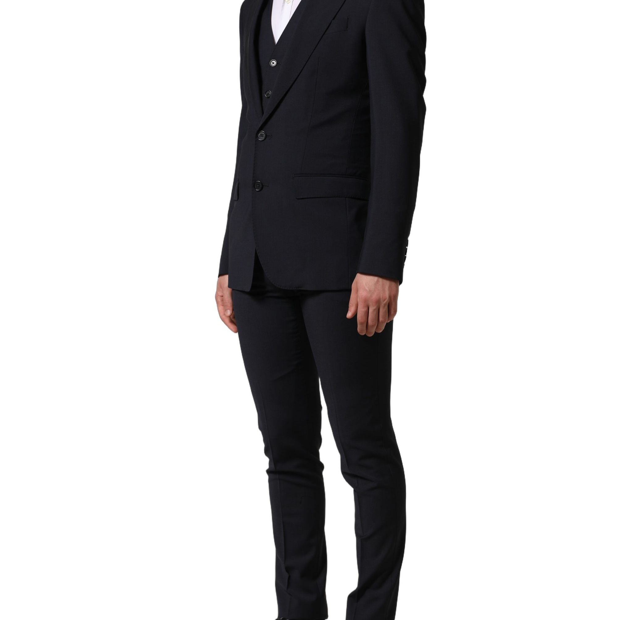 Dolce & Gabbana Black Wool Slim Fit Formal 3 Piece Men Suit