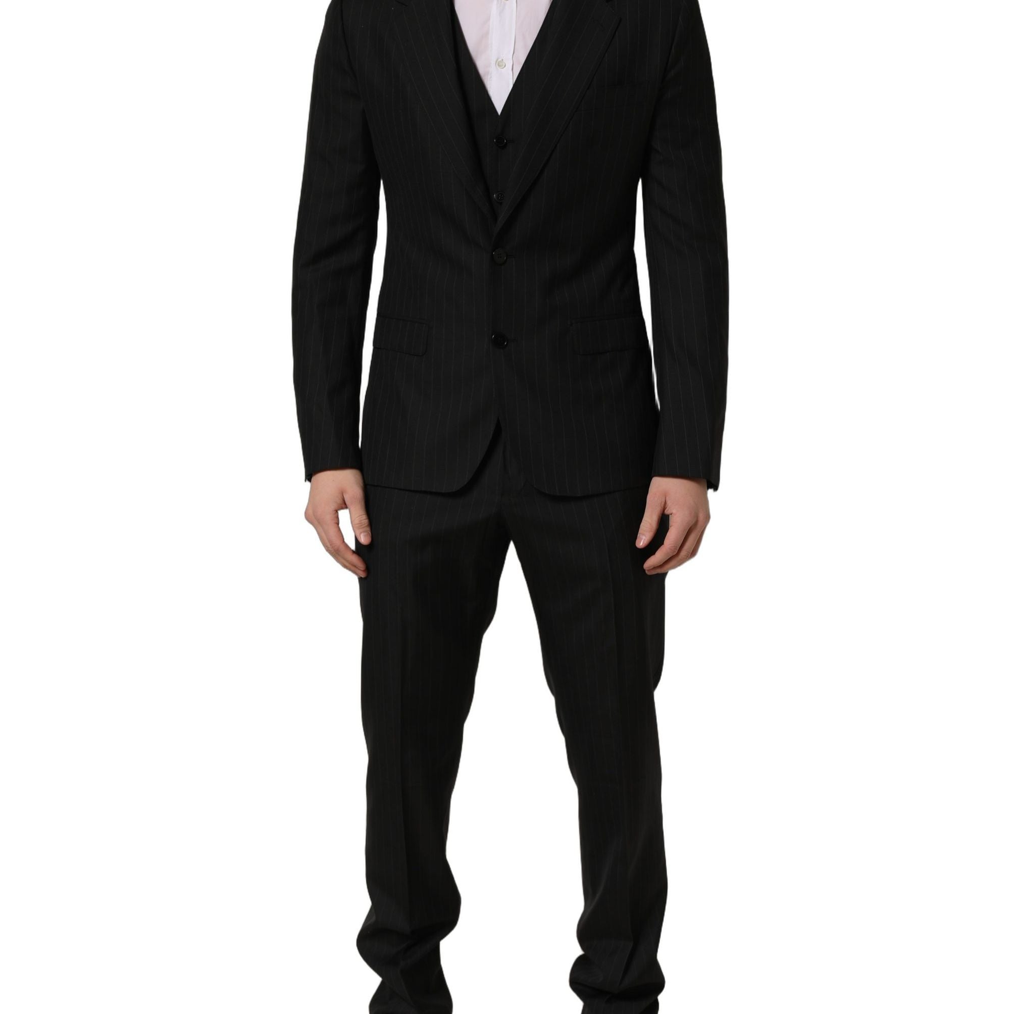 Dolce & Gabbana Black Stripes Slim Fit Formal 3 Piece Suit