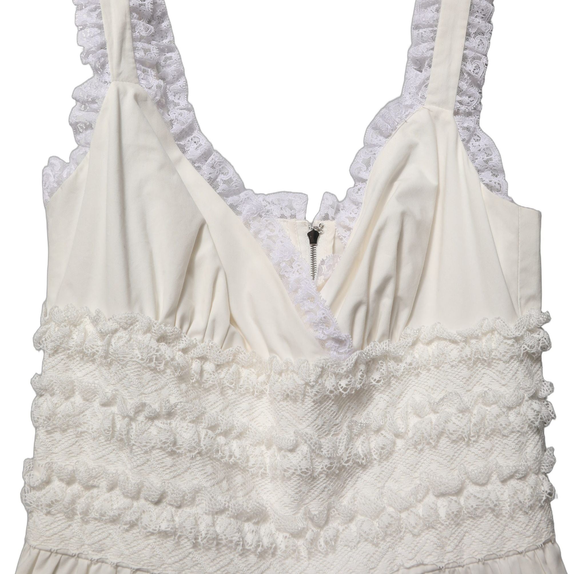 Dolce & Gabbana White Cotton Poplin Ruffled Midi Dress