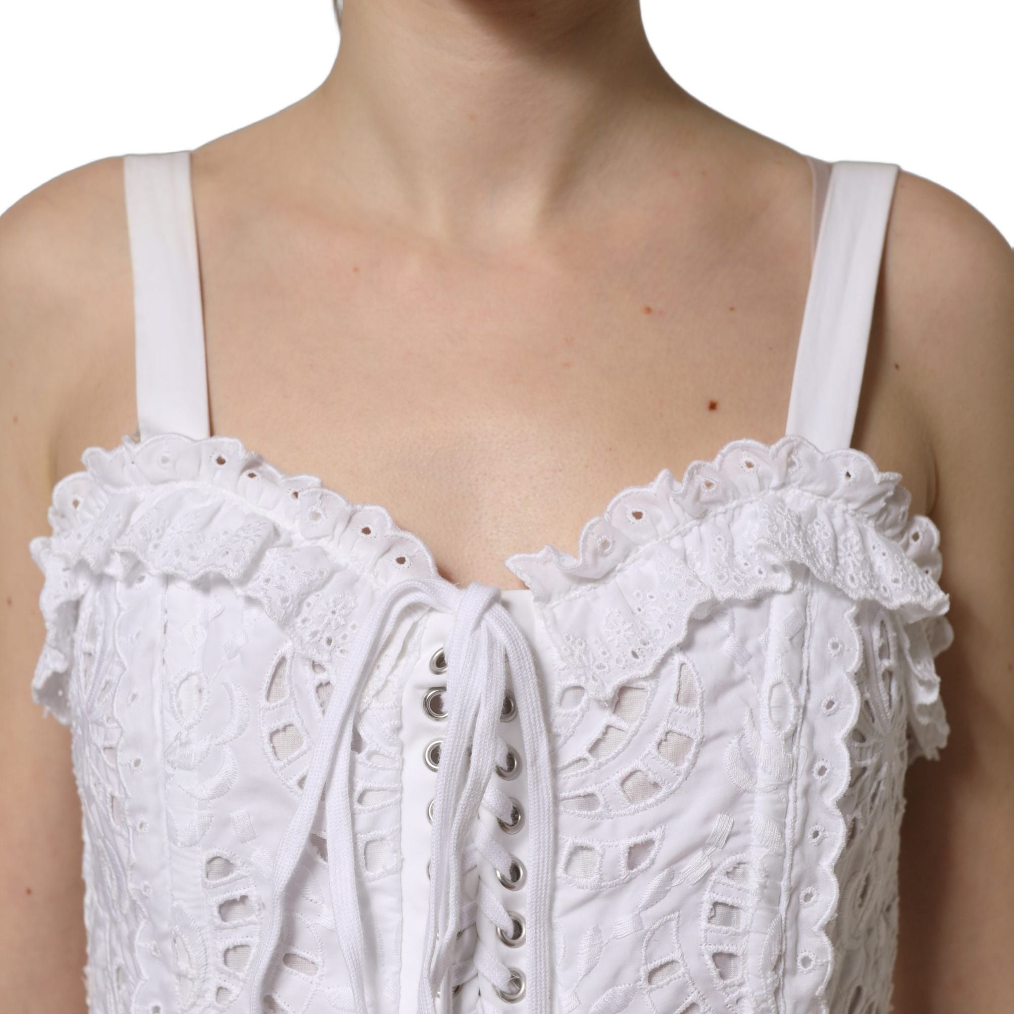 Dolce & Gabbana White Broderie Anglaise Cotton Mini Dress