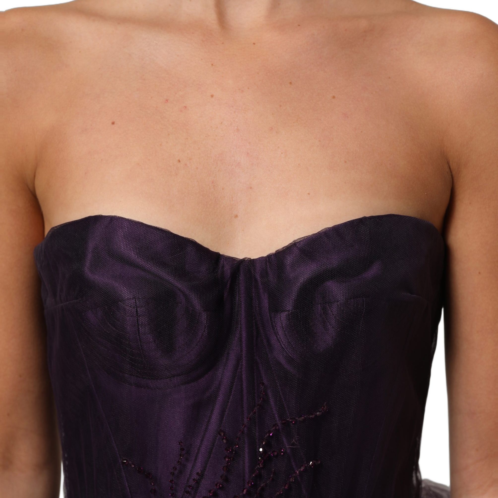 Dolce & Gabbana Purple Tiered Tulle Silk Long Gown Dress