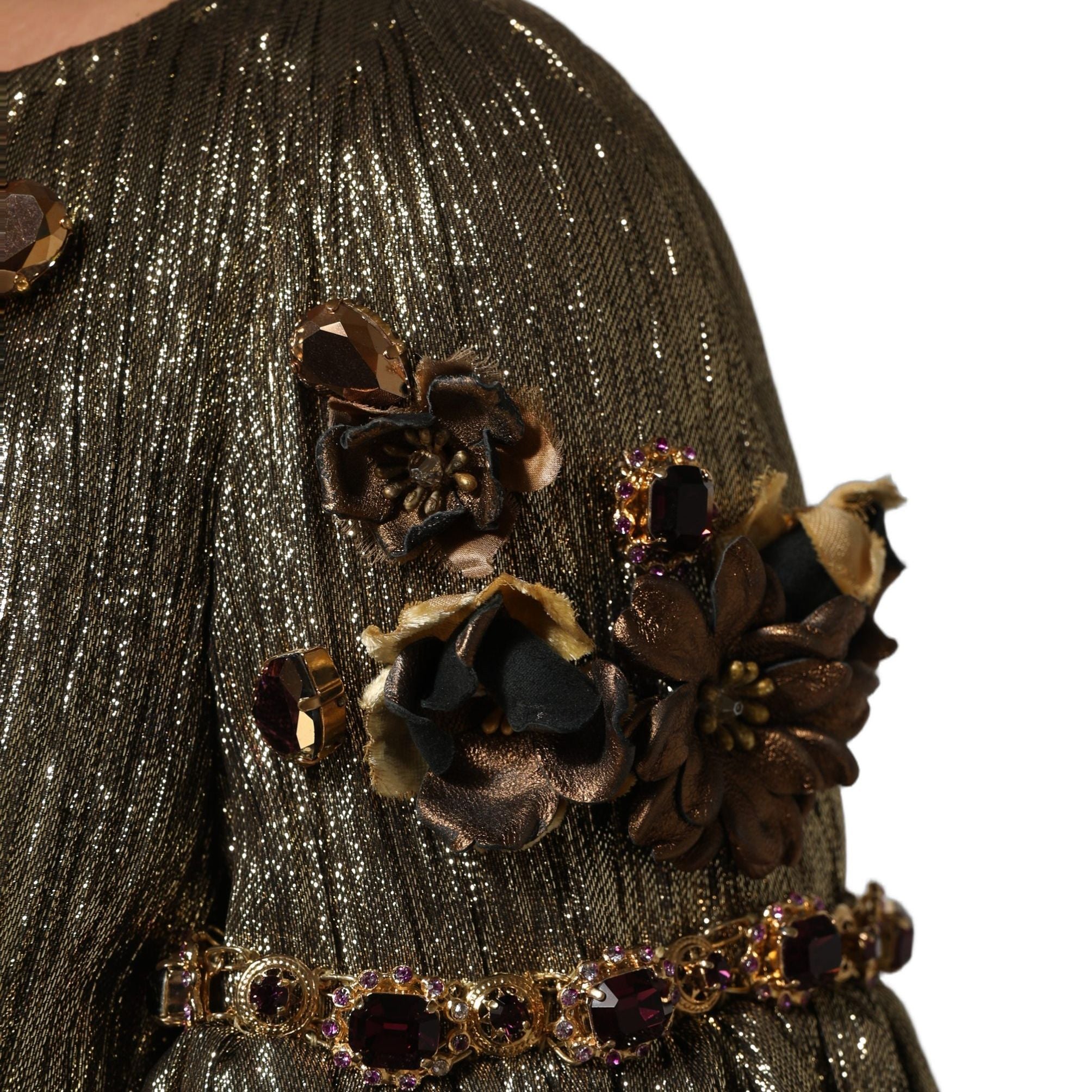 Dolce & Gabbana Metallic Gold Embellished Tiered Midi Dress