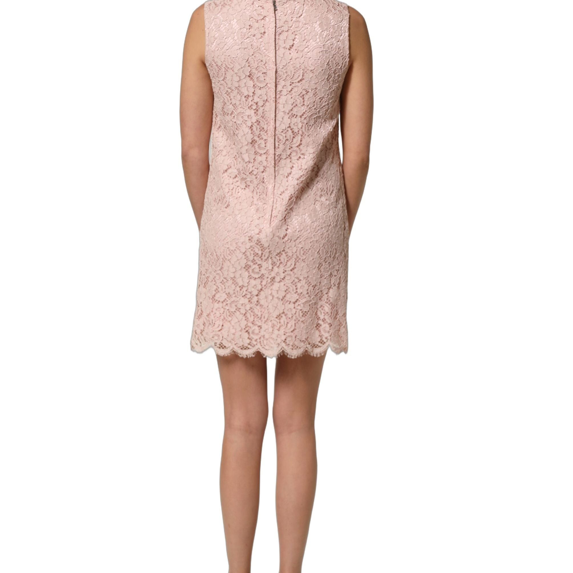 Dolce & Gabbana Pink Cotton Floral Lace Sleeveless Mini Dress