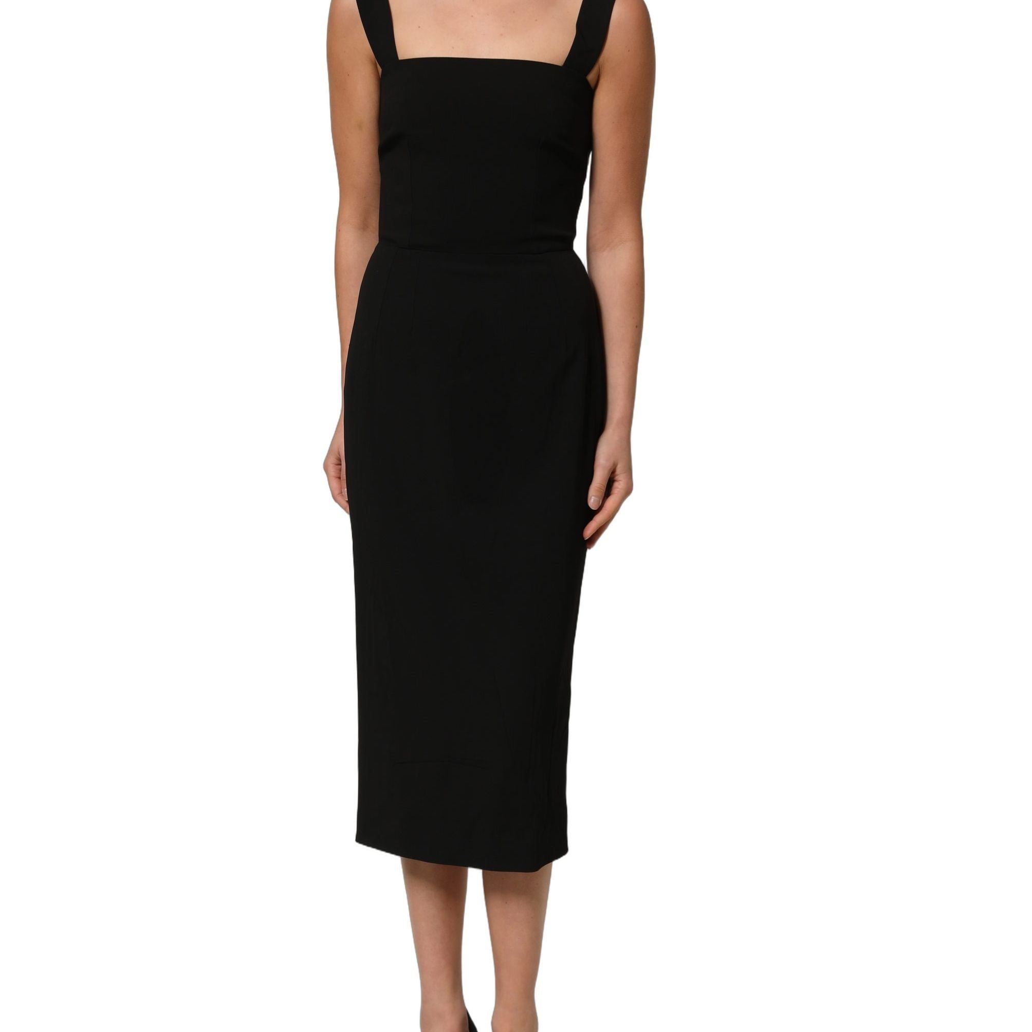 Dolce & Gabbana Black Viscose Stretch Sheath Midi Dress