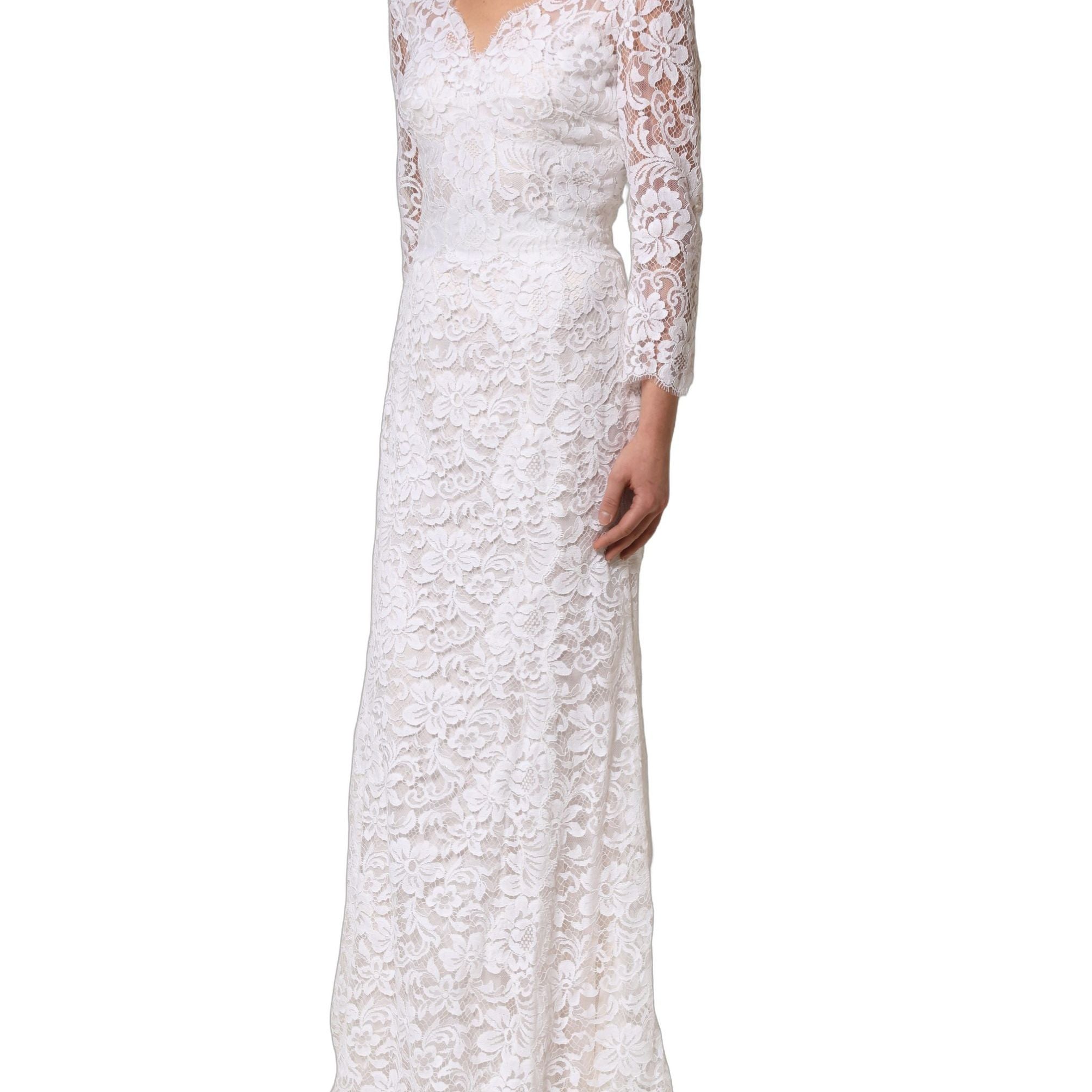 Dolce & Gabbana White Cotton Floral Lace Long Gown Dress