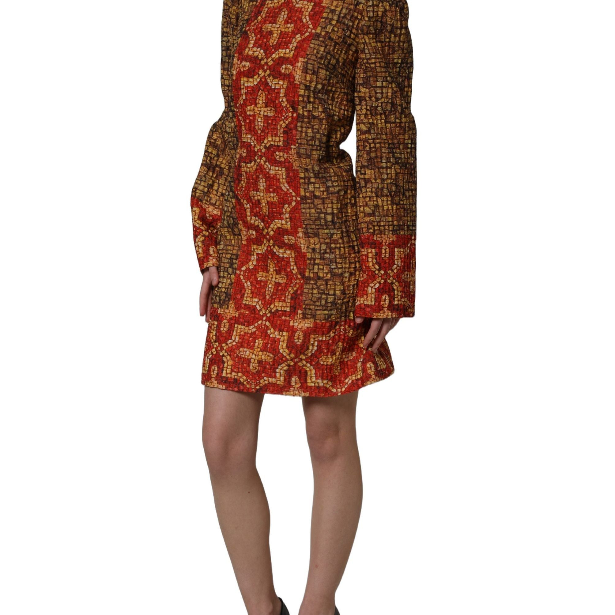 Dolce & Gabbana Multicolor Mosaic Long Sleeves Mini Dress