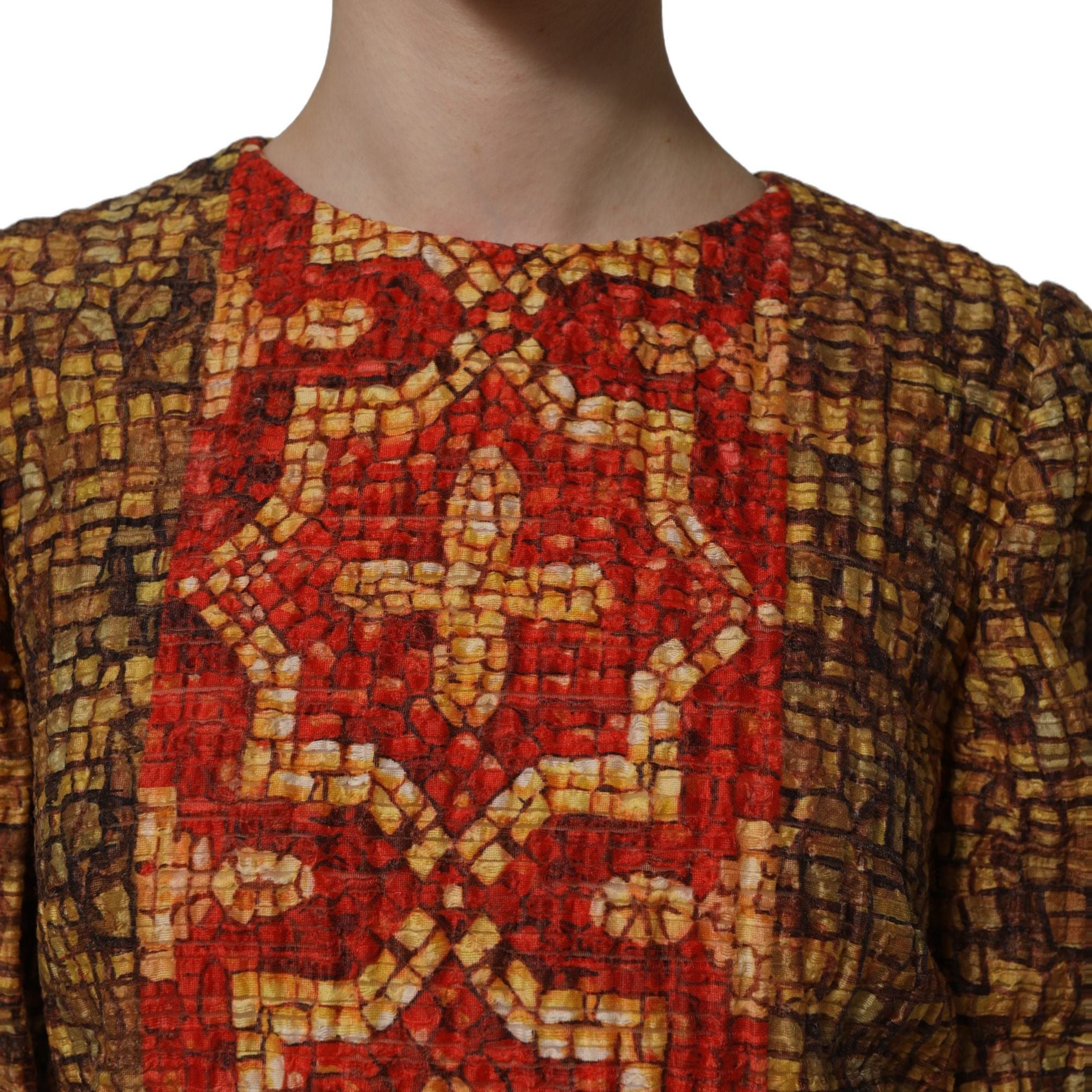 Dolce & Gabbana Multicolor Mosaic Long Sleeves Mini Dress