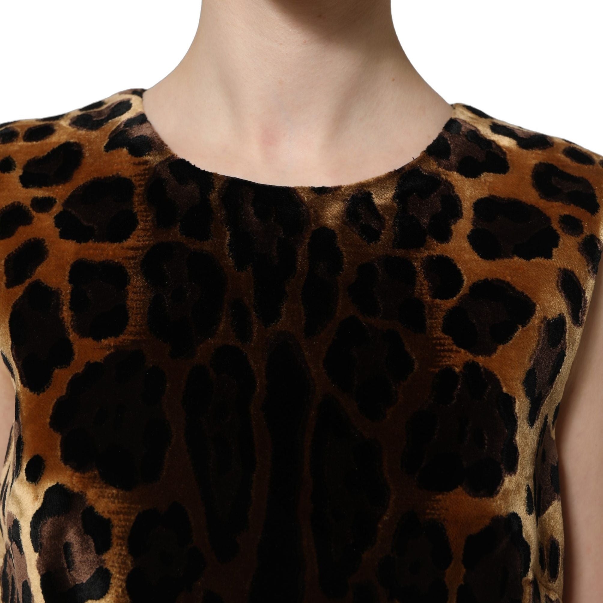 Dolce & Gabbana Brown Leopard Sleeveless Sheath Mini Dress