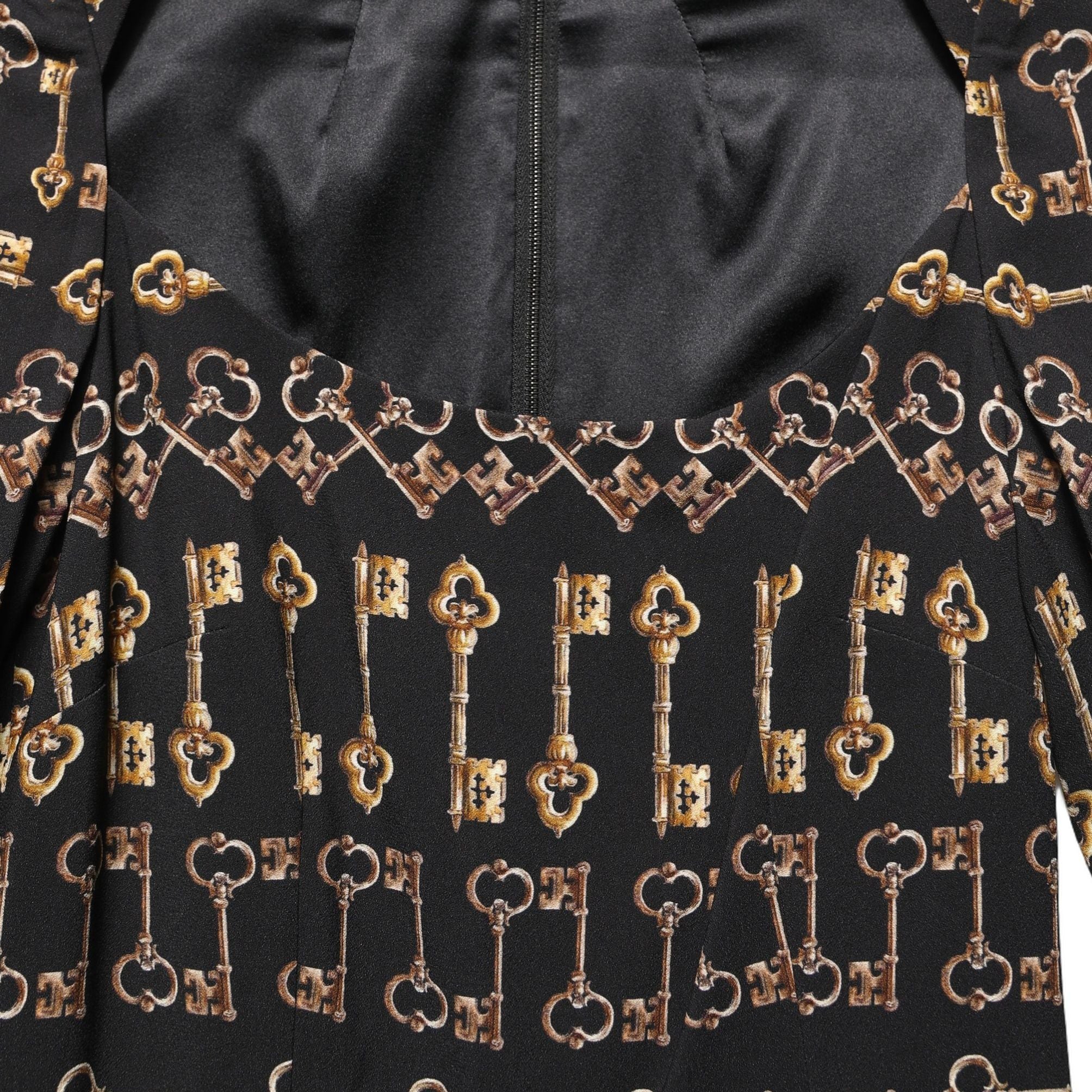 Dolce & Gabbana Black Key Print Long Sleeves Sheath Midi Dress