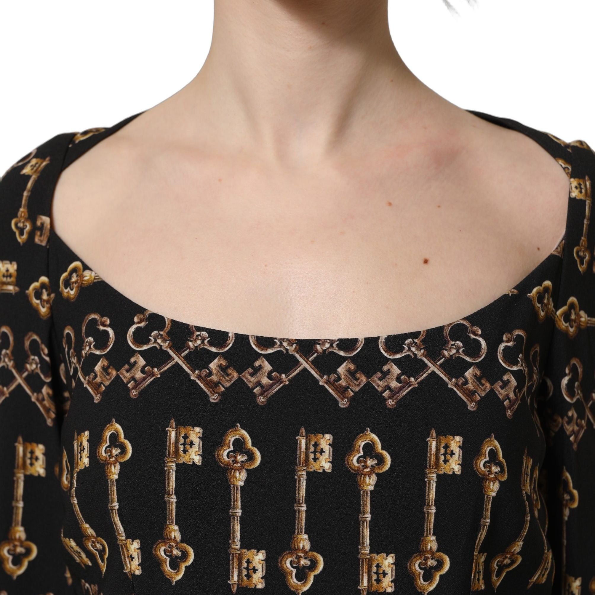 Dolce & Gabbana Black Key Print Long Sleeves Sheath Midi Dress