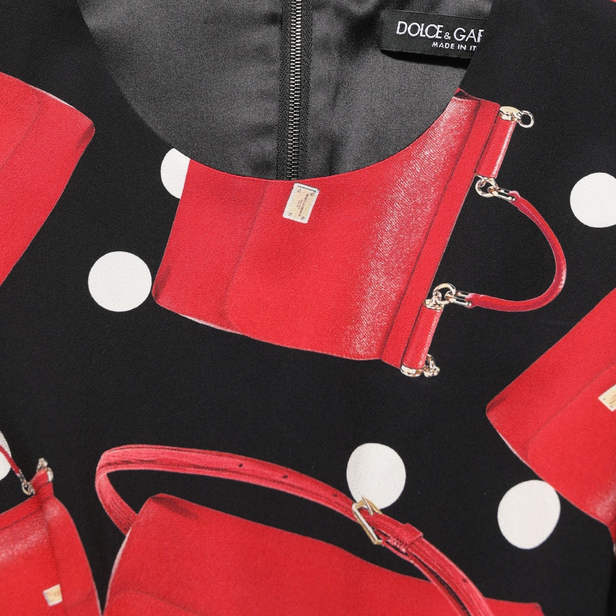 Dolce & Gabbana Black Handbag Print Long Sleeve Midi Dress