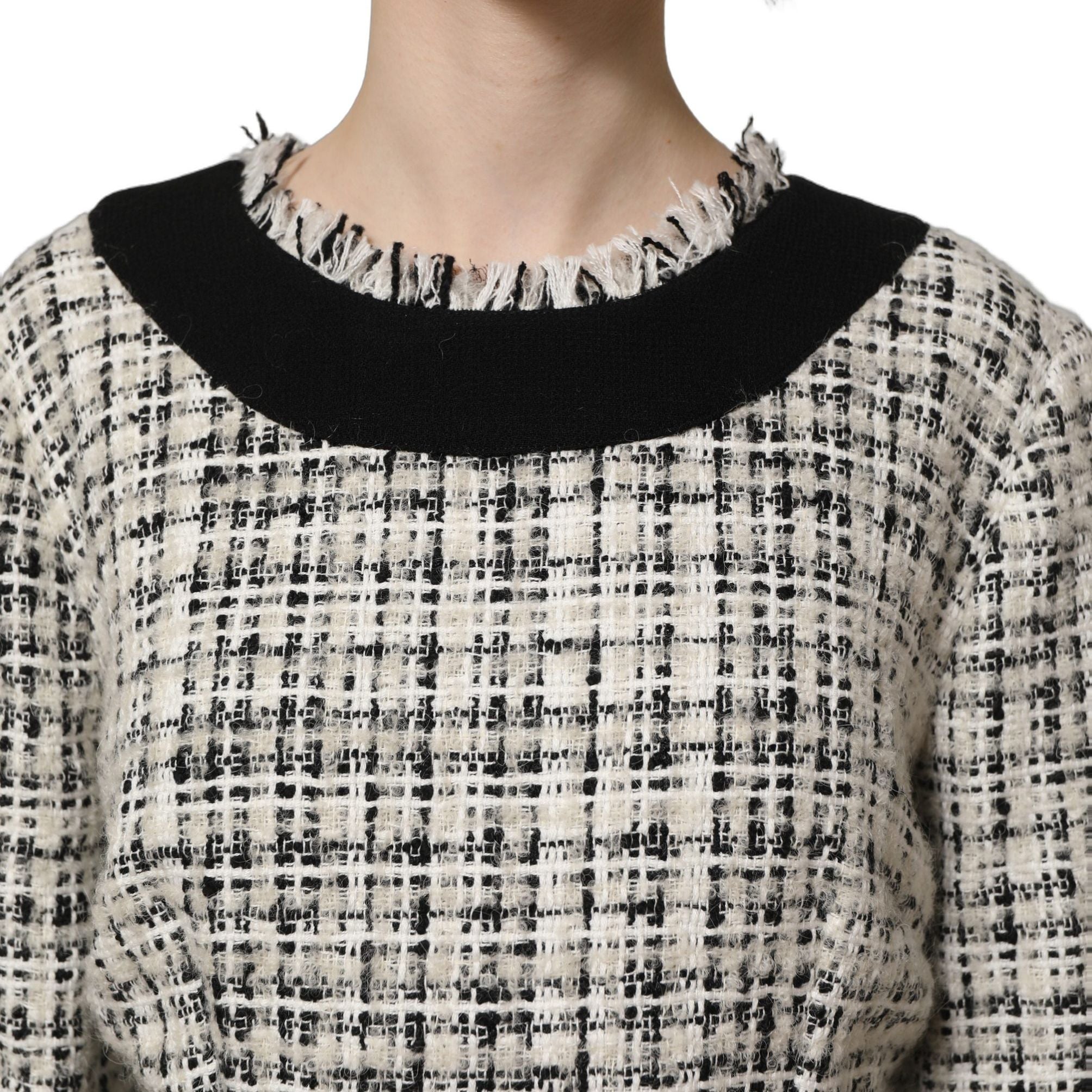 Dolce & Gabbana Multicolor Bouclé Tweed Frayed Trim Midi Dress