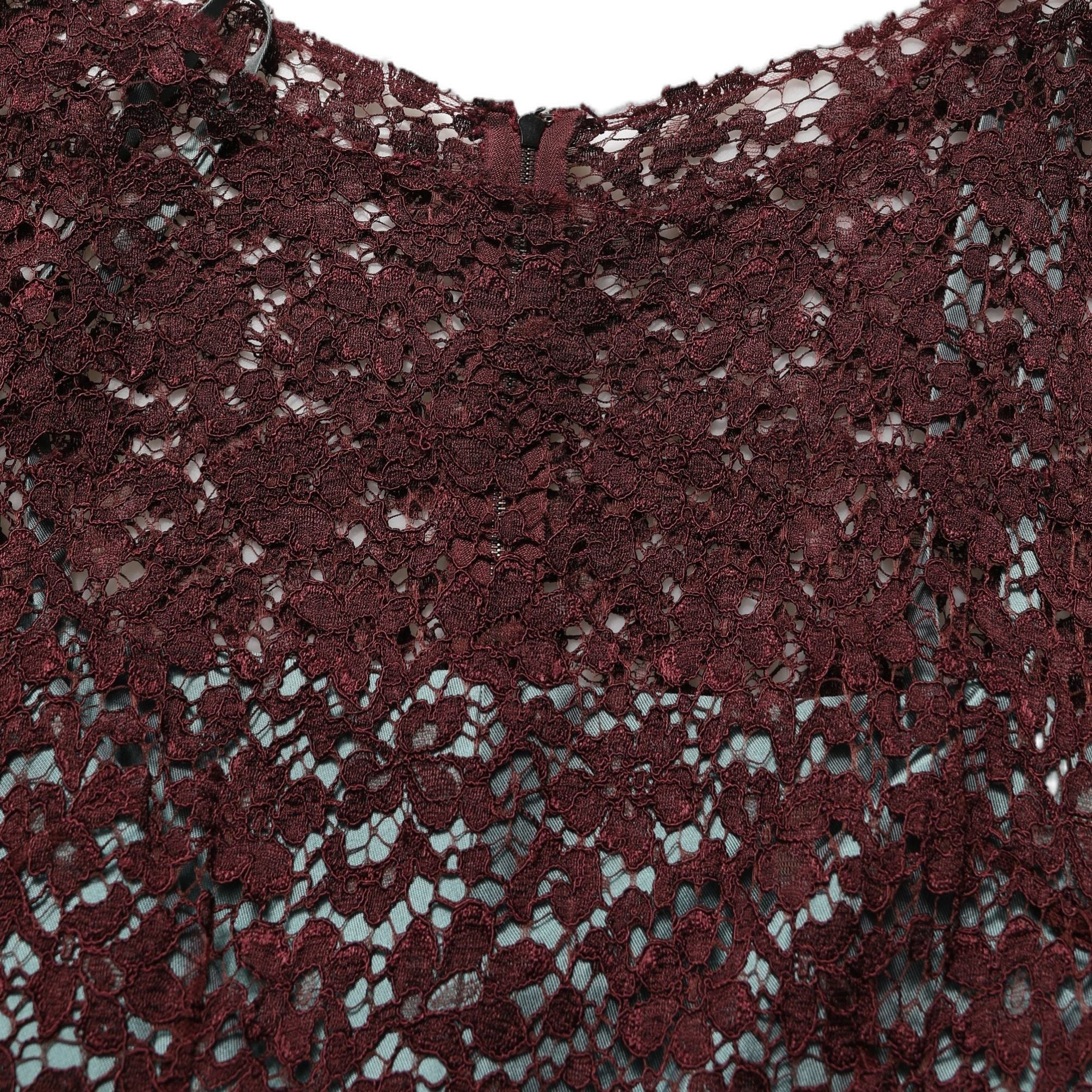 Dolce & Gabbana Multicolor Floral Lace Taffeta Pleated Midi Dress