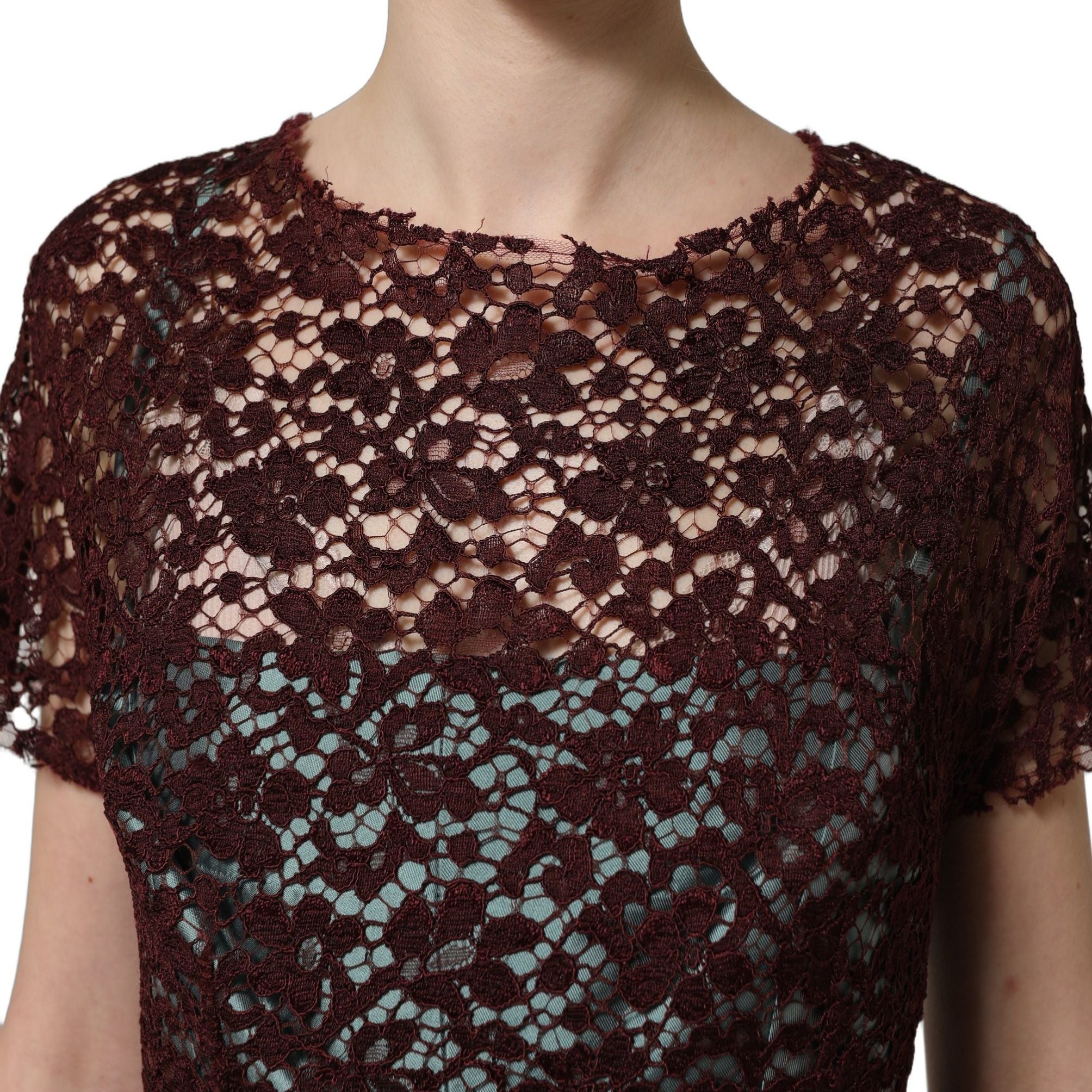 Dolce & Gabbana Multicolor Floral Lace Taffeta Pleated Midi Dress