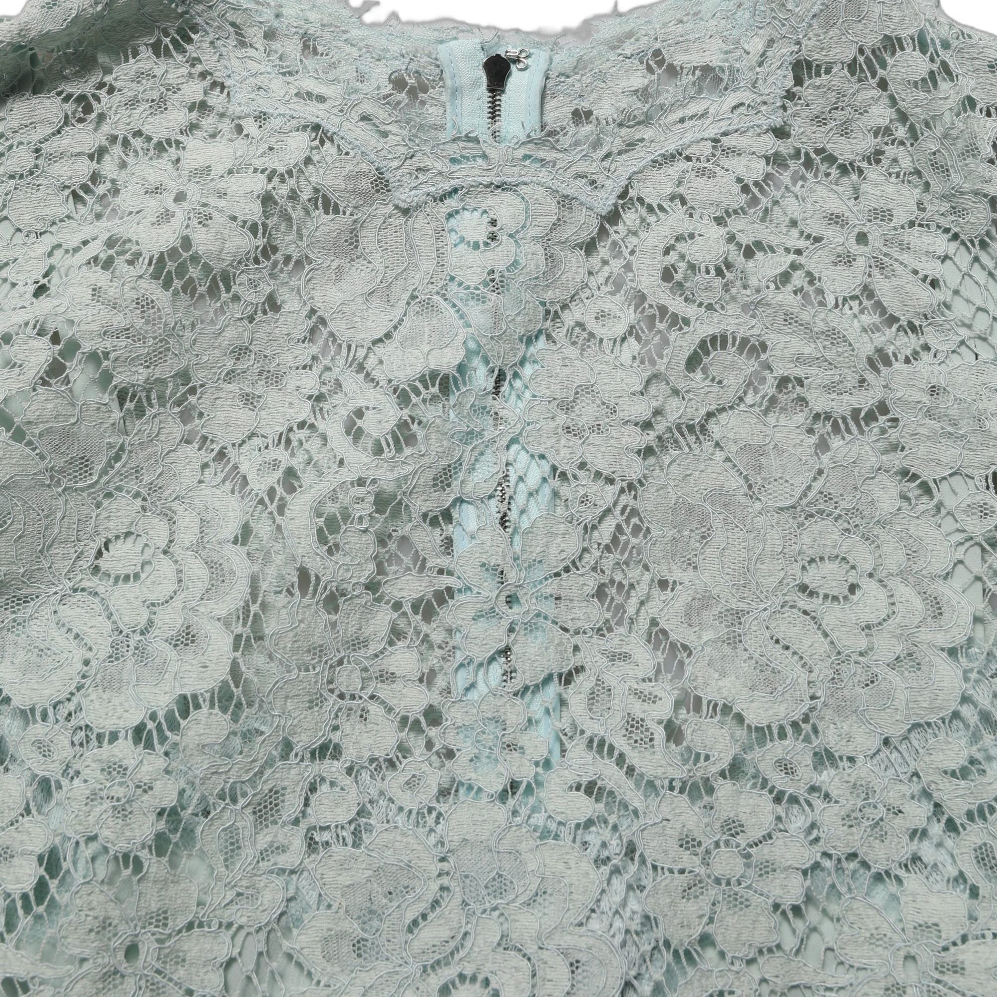 Dolce & Gabbana Mint Green Lace Sleeveless Knee Length Dress