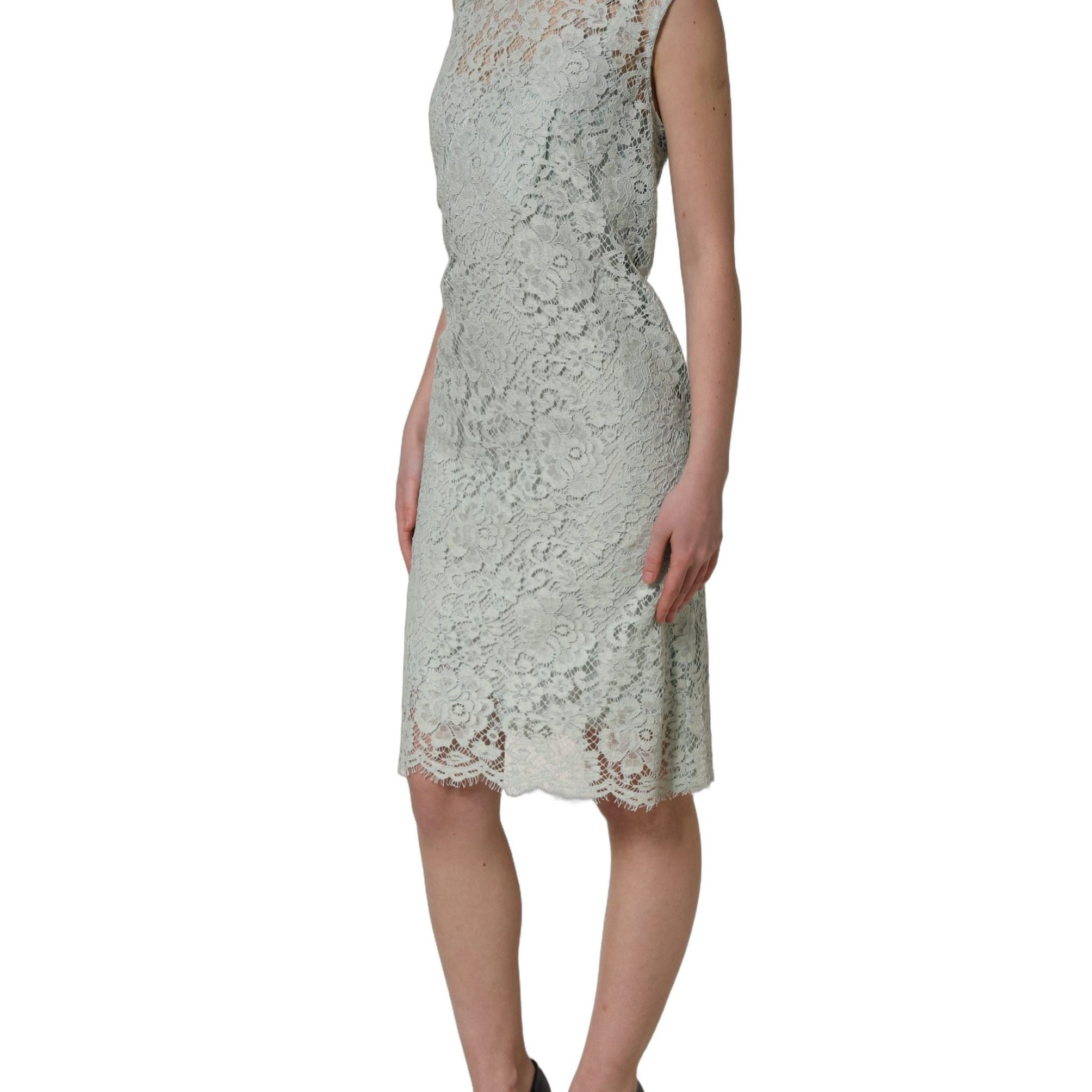 Dolce & Gabbana Mint Green Lace Sleeveless Knee Length Dress