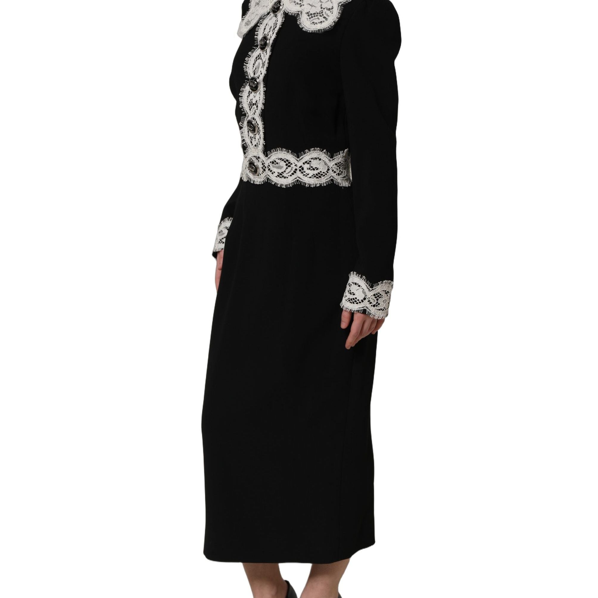 Dolce & Gabbana Black Lace Detailing Long Sleeves Midi Dress