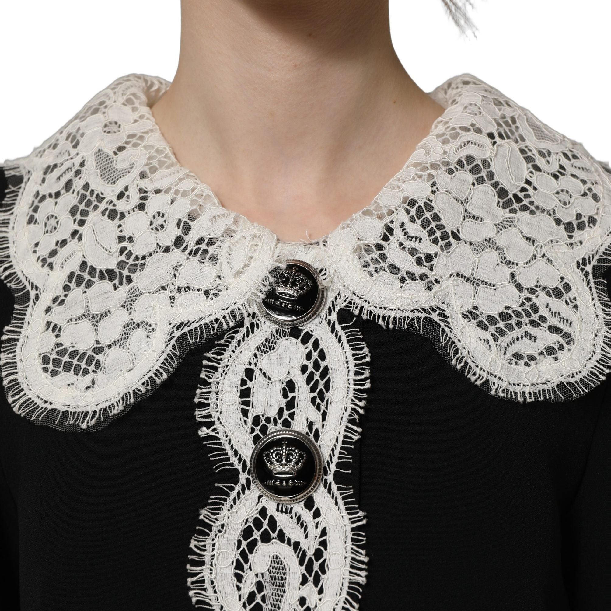 Dolce & Gabbana Black Lace Detailing Long Sleeves Midi Dress