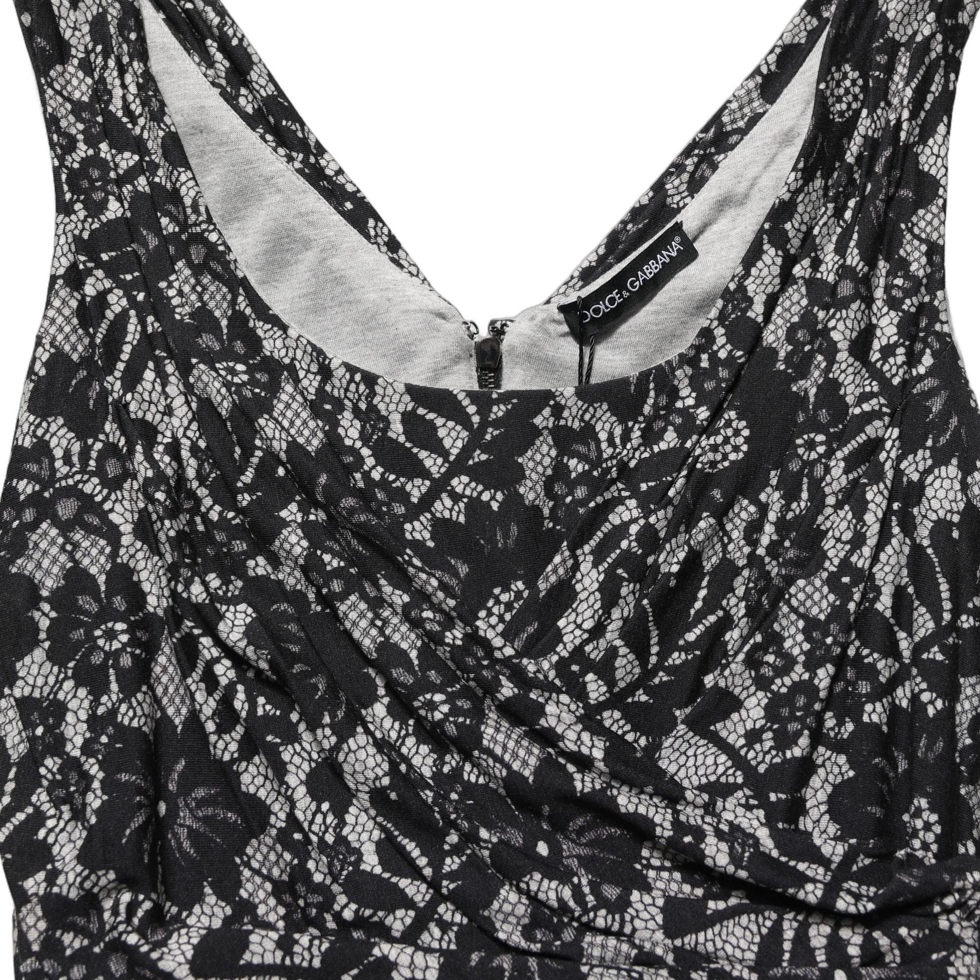 Dolce & Gabbana Black White Floral Lace Sleeveless Midi Dress