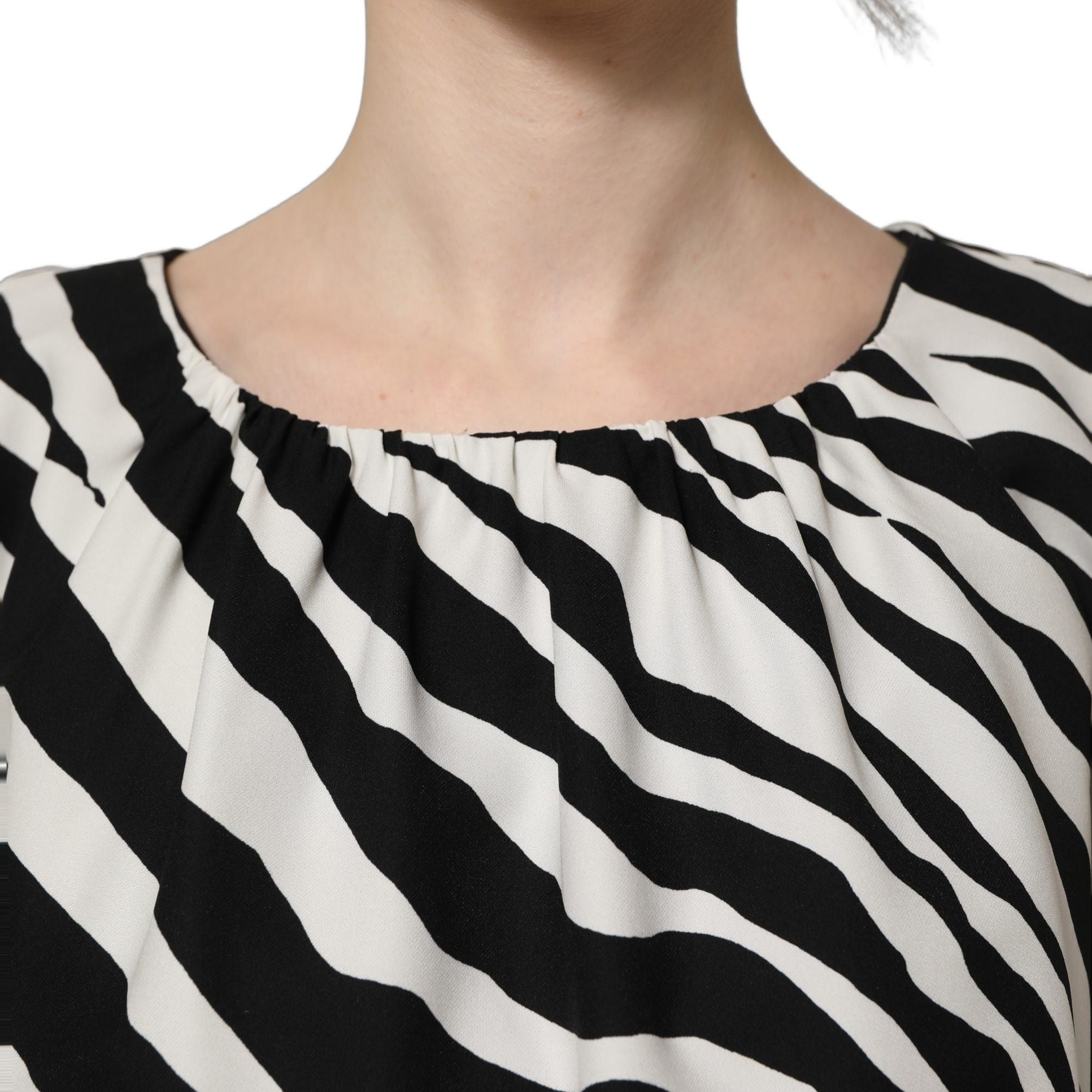 Dolce & Gabbana Black White Zebra Ruched Silk Mini Dress