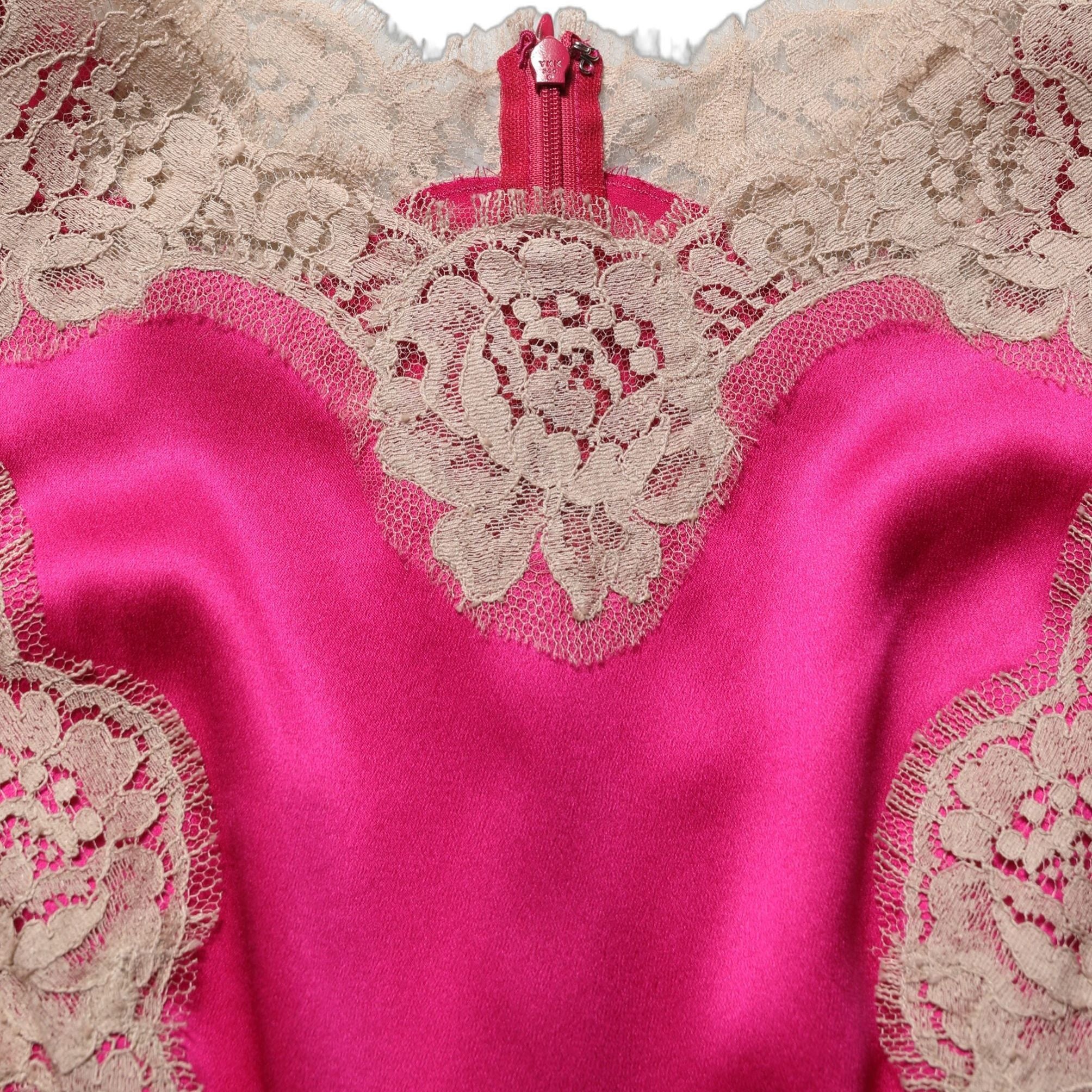 Dolce & Gabbana Fuchsia Pink Lace Detail A-line Midi Dress