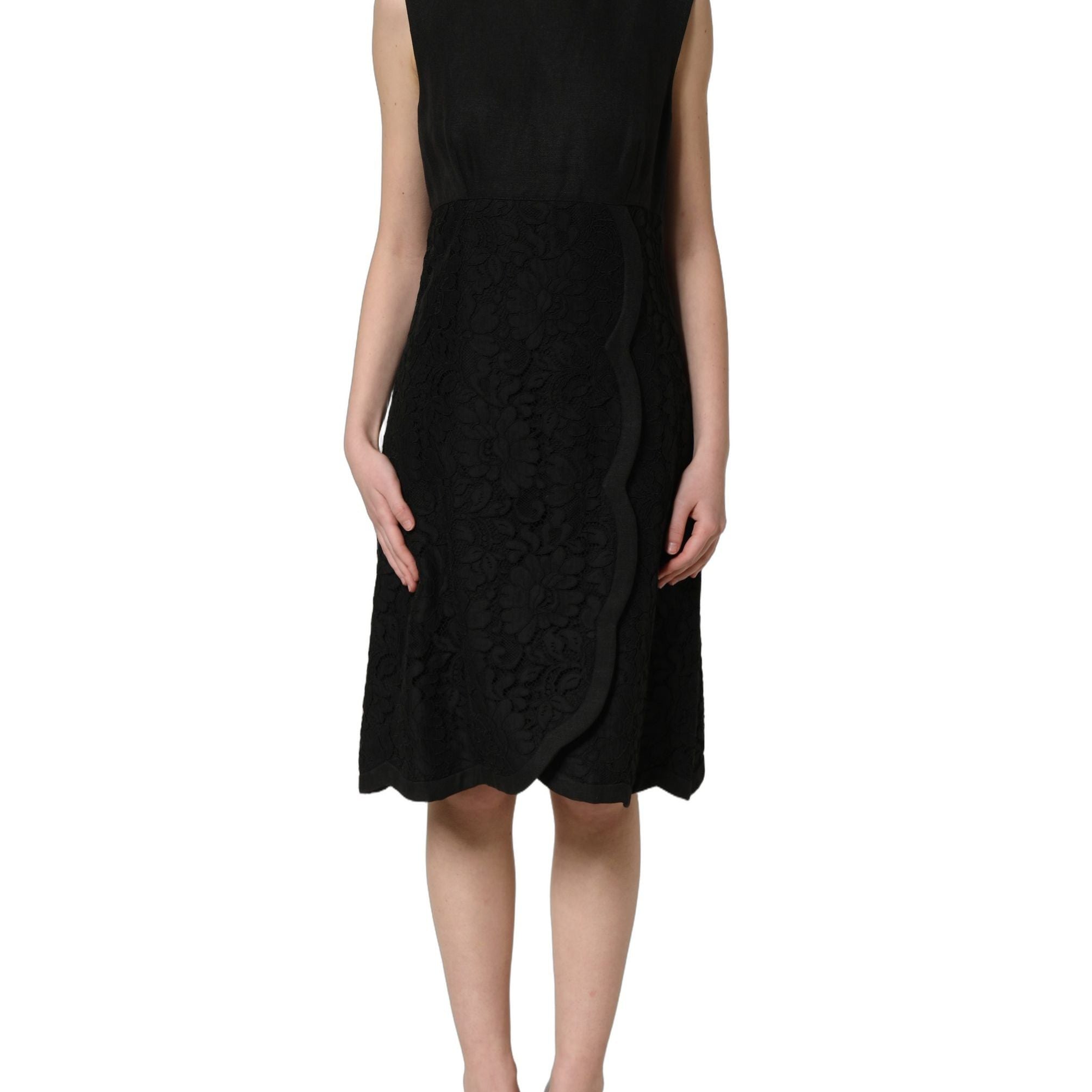 Dolce & Gabbana Black Floral Lace Sleeveless Shift Dress