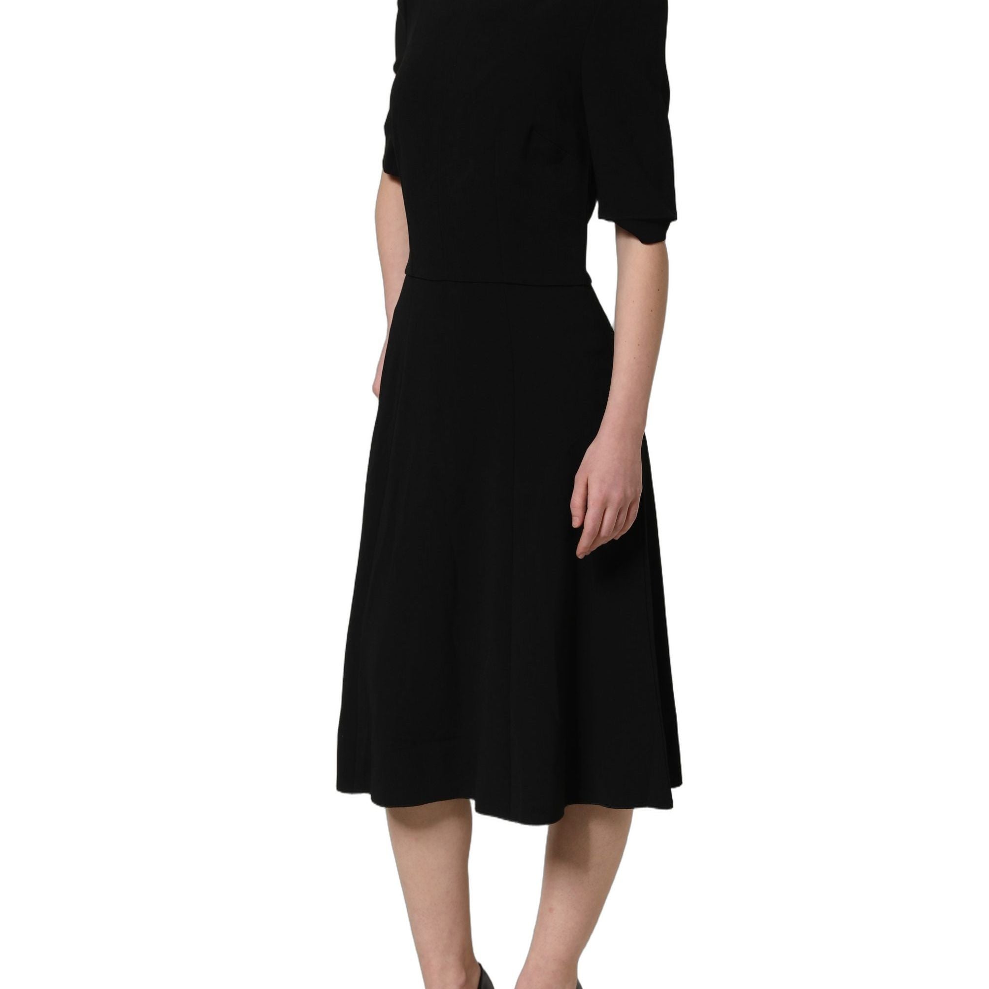 Dolce & Gabbana Black Viscose Short Sleeve A-line Midi Dress