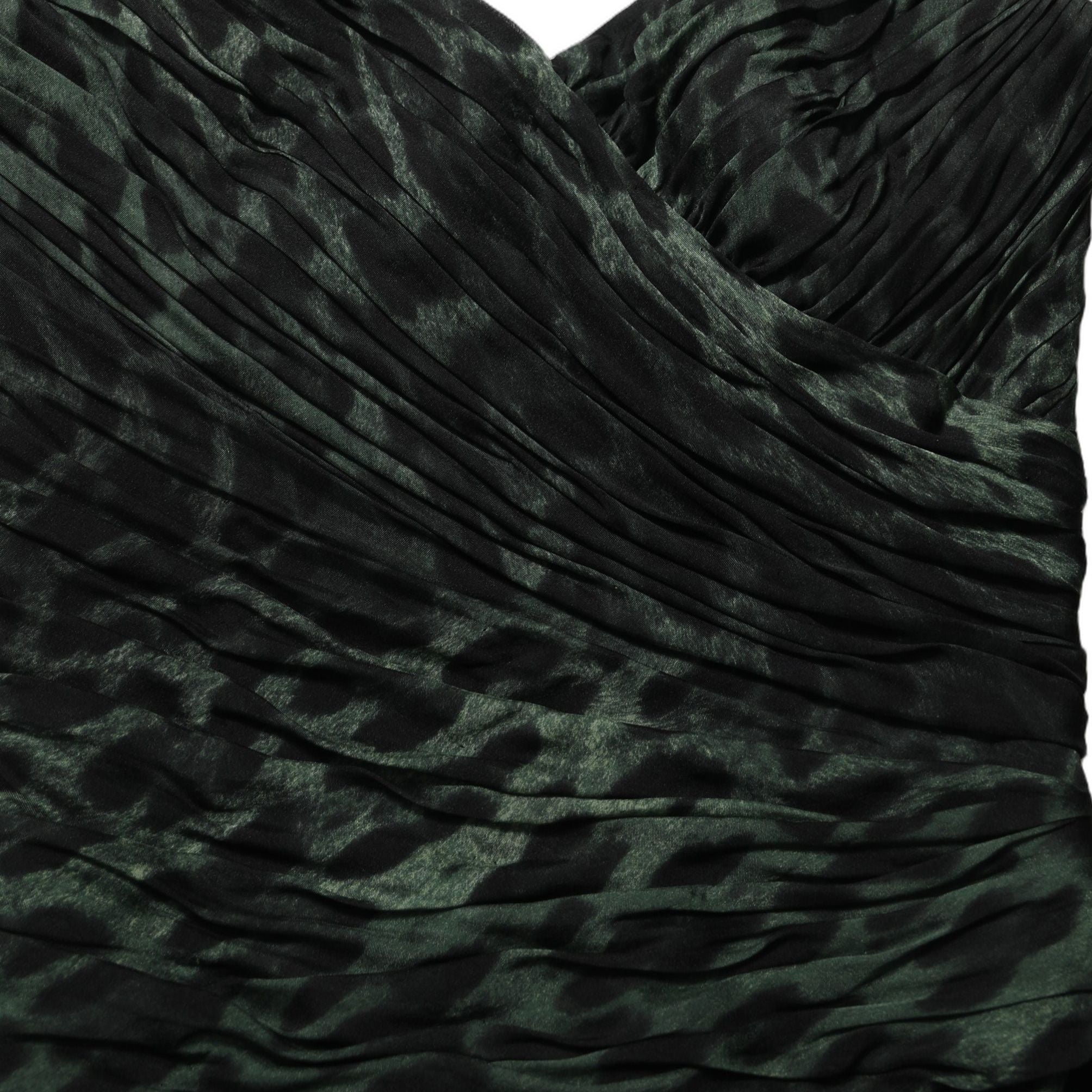 Dolce & Gabbana Green Leopard Print Bustier Draped Midi Dress
