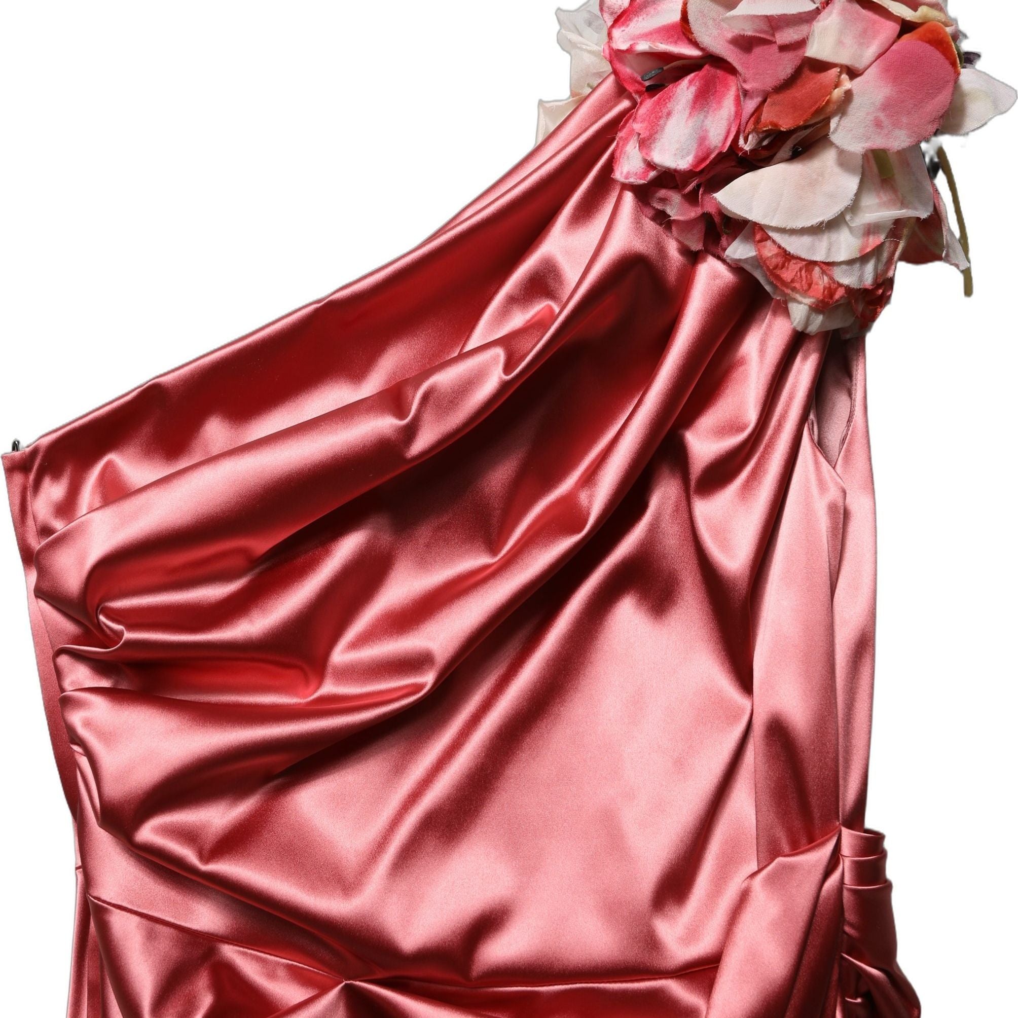 Dolce & Gabbana Pink Draped Midi Flower Appliques Dress