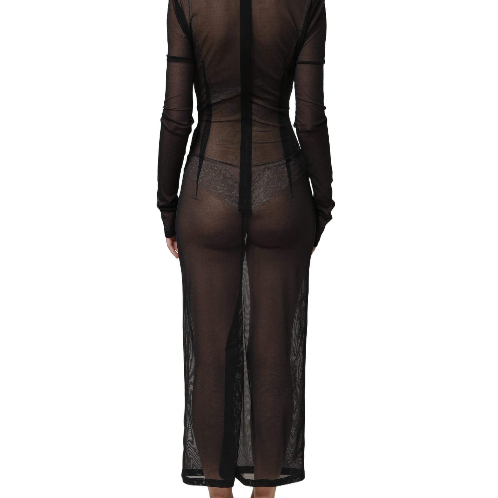Dolce & Gabbana Black Long Sleeve Sheer Fitted Maxi Dress