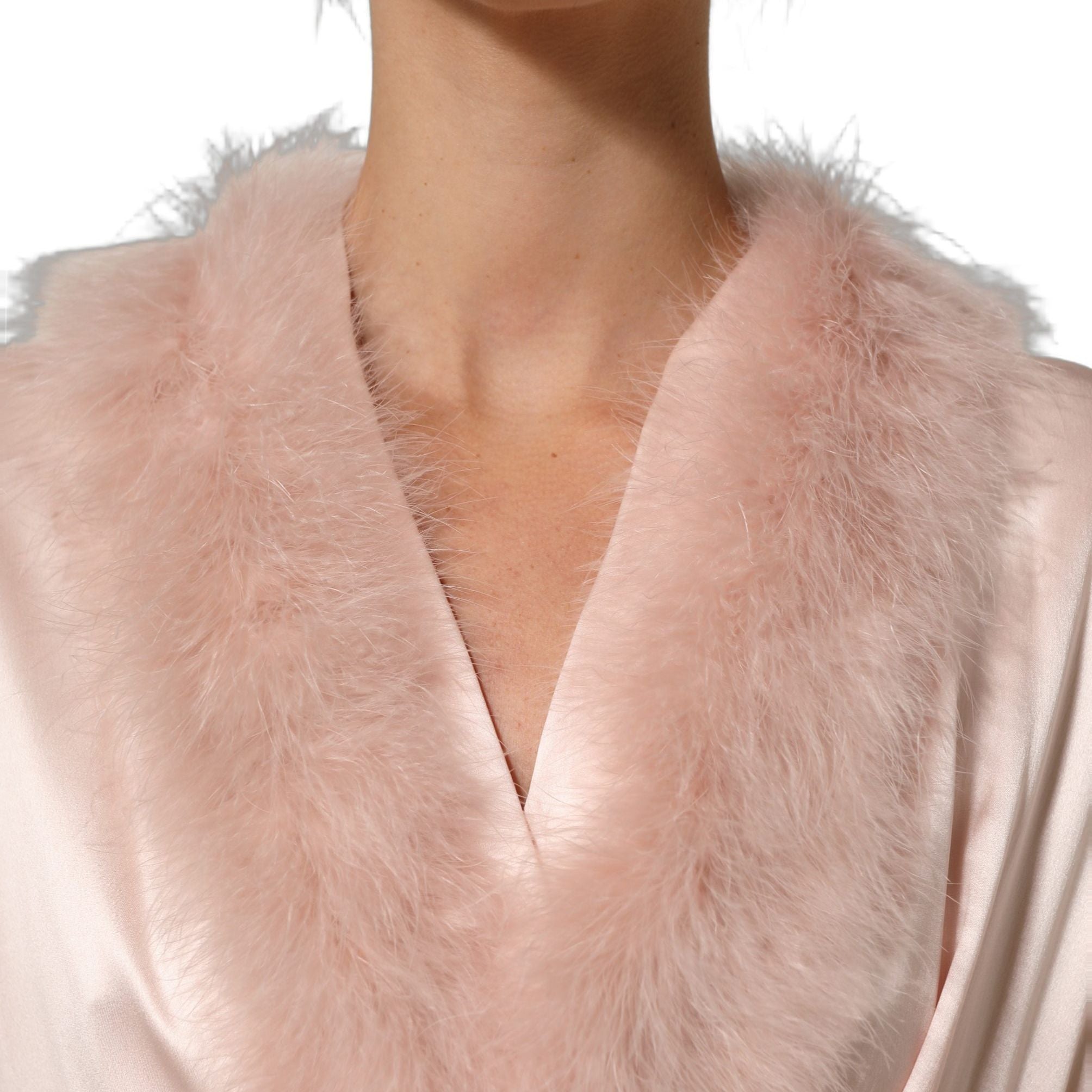 Dolce & Gabbana Light Pink Silk Turkey Feather Wrap Midi Dress