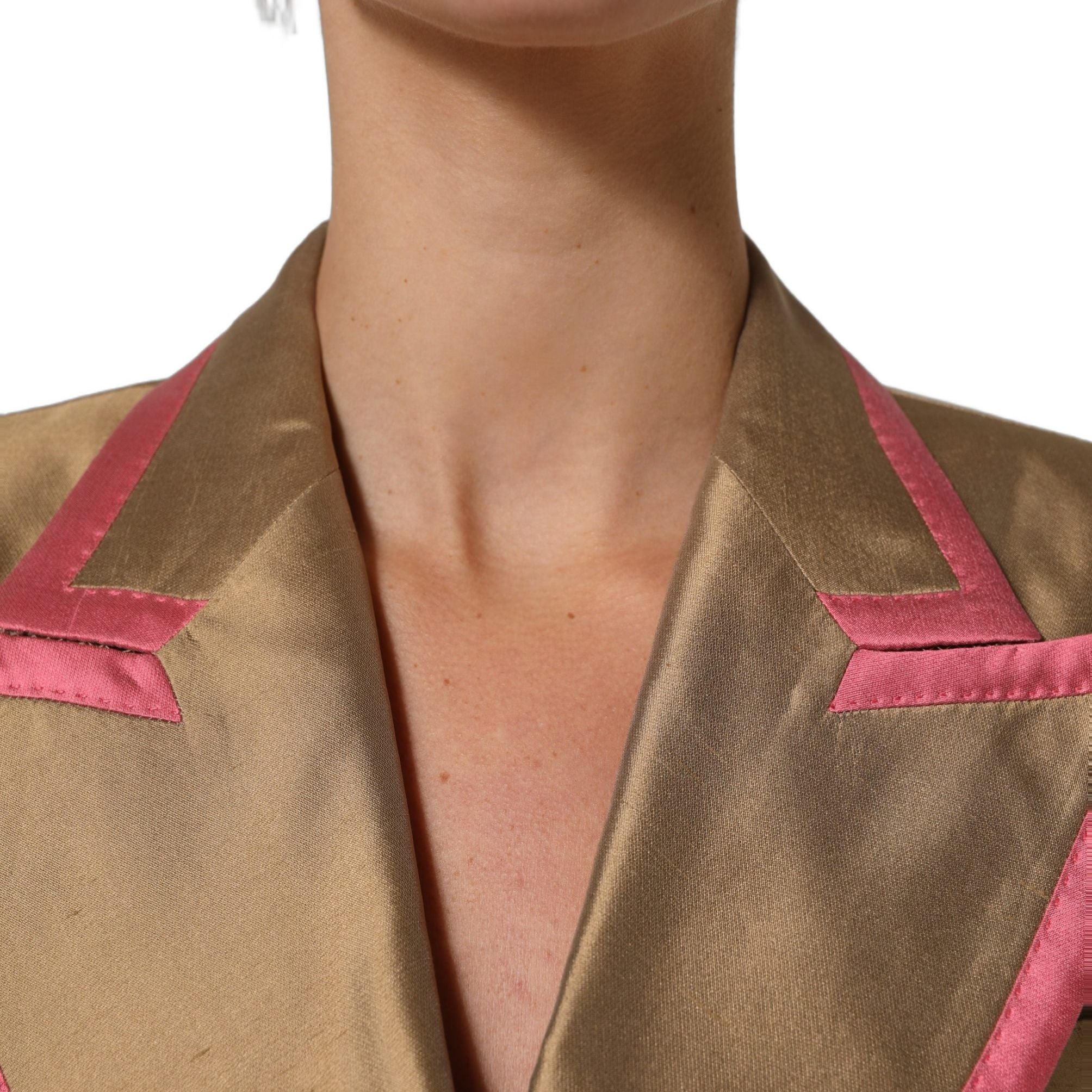 Dolce & Gabbana Gold Silk Double Breasted Coat Blazer Jacket